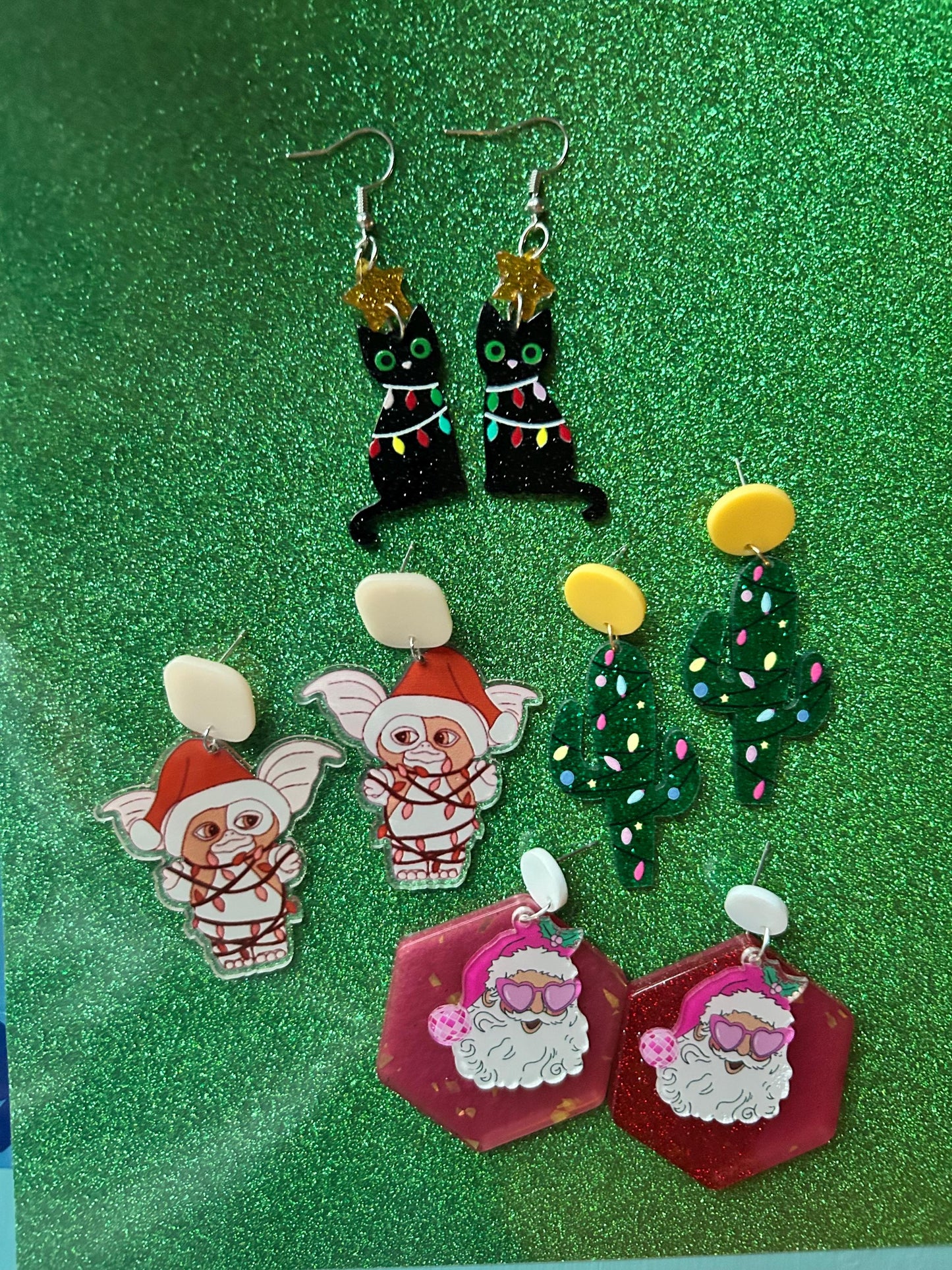 Weird Christmas Earrings | Gremlin | Disco Santa | Black Cat | Saguaros