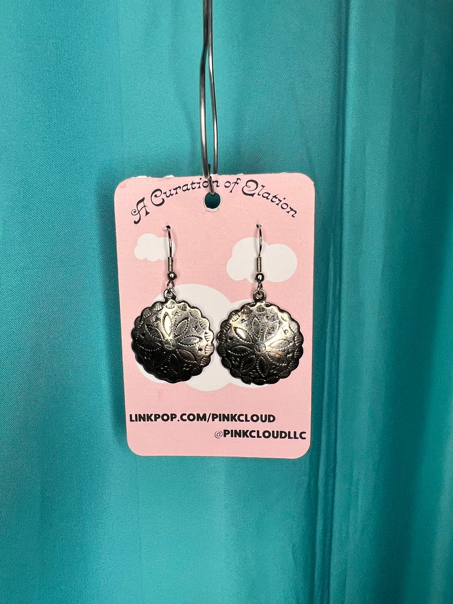 Sterling Silver Vintage Circle Hook earrings with Star pattern etched
