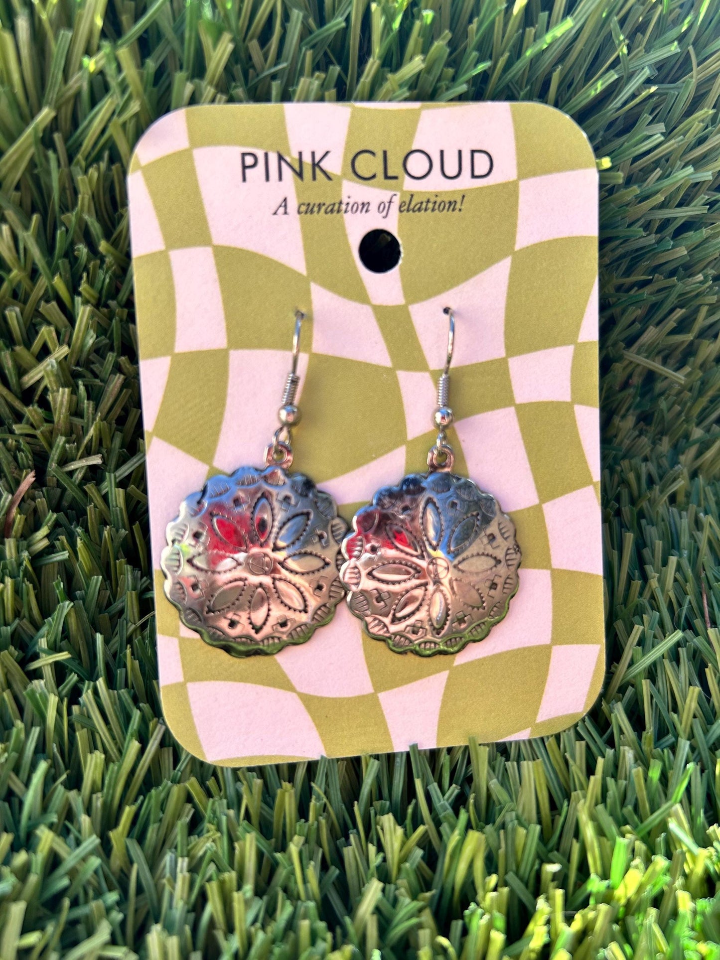Sterling Silver Vintage Circle Hook earrings with Star pattern etched