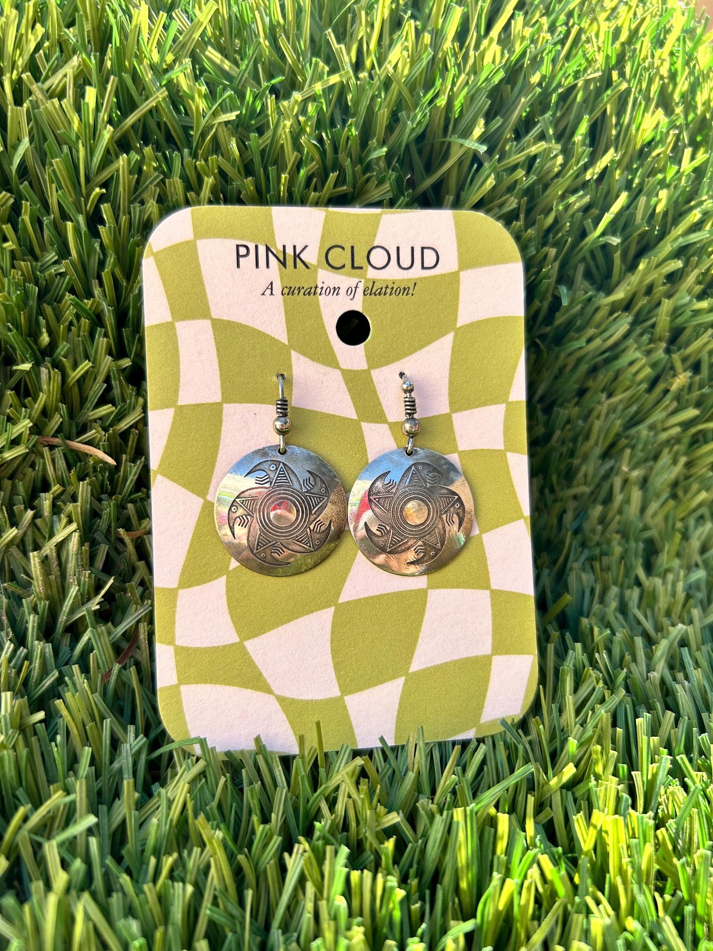 Sterling Silver Vintage Circle Hook earrings with Star pattern etched