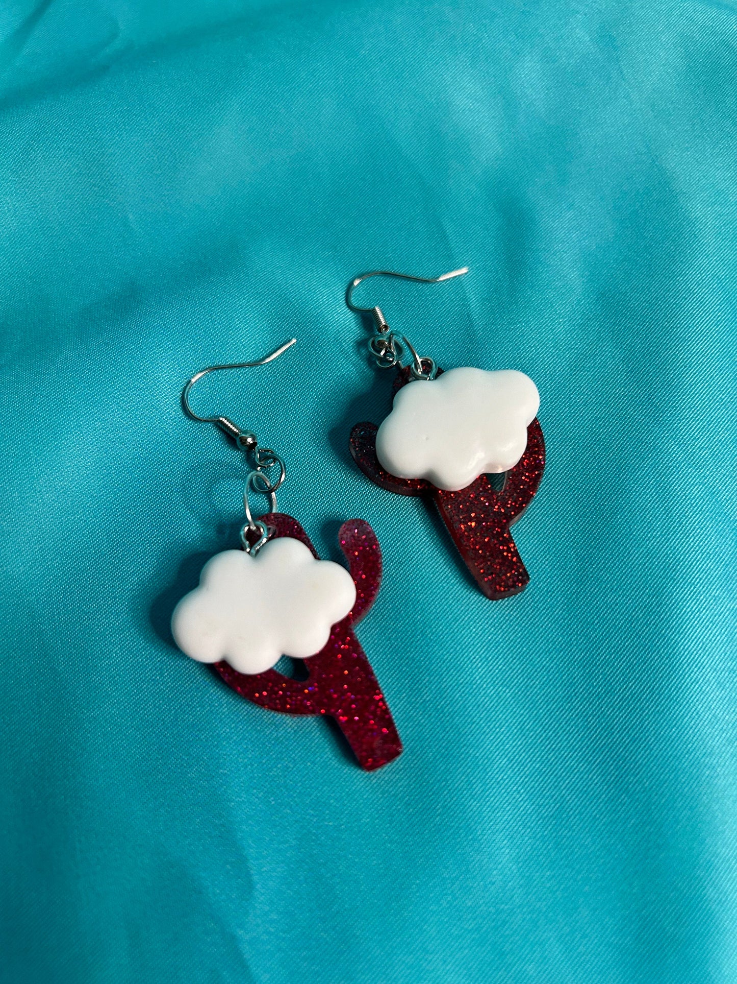 Saguaro Cactus and Cloud Earrings | Blue, Silver and Pink, Pink and Orange