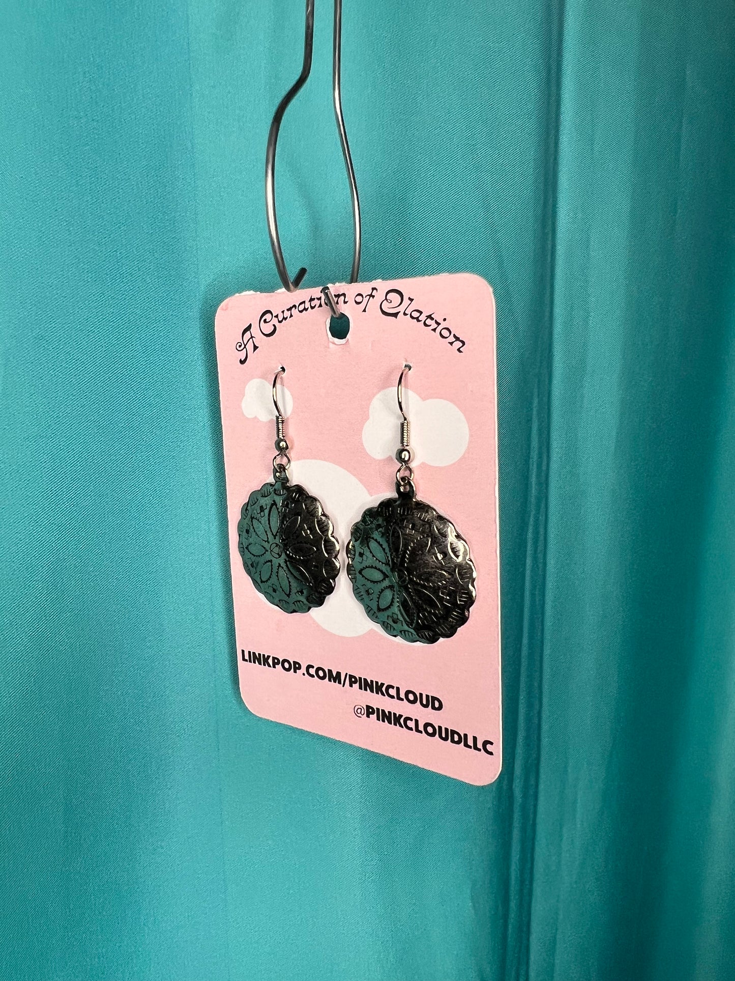 Sterling Silver Vintage Circle Hook earrings with Star pattern etched