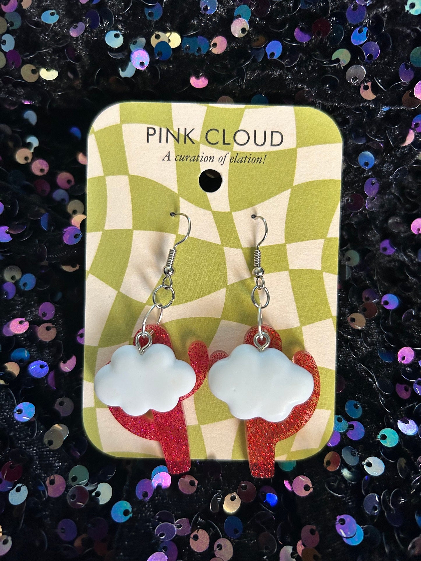 Saguaro Cactus and Cloud Earrings | Blue, Silver and Pink, Pink and Orange