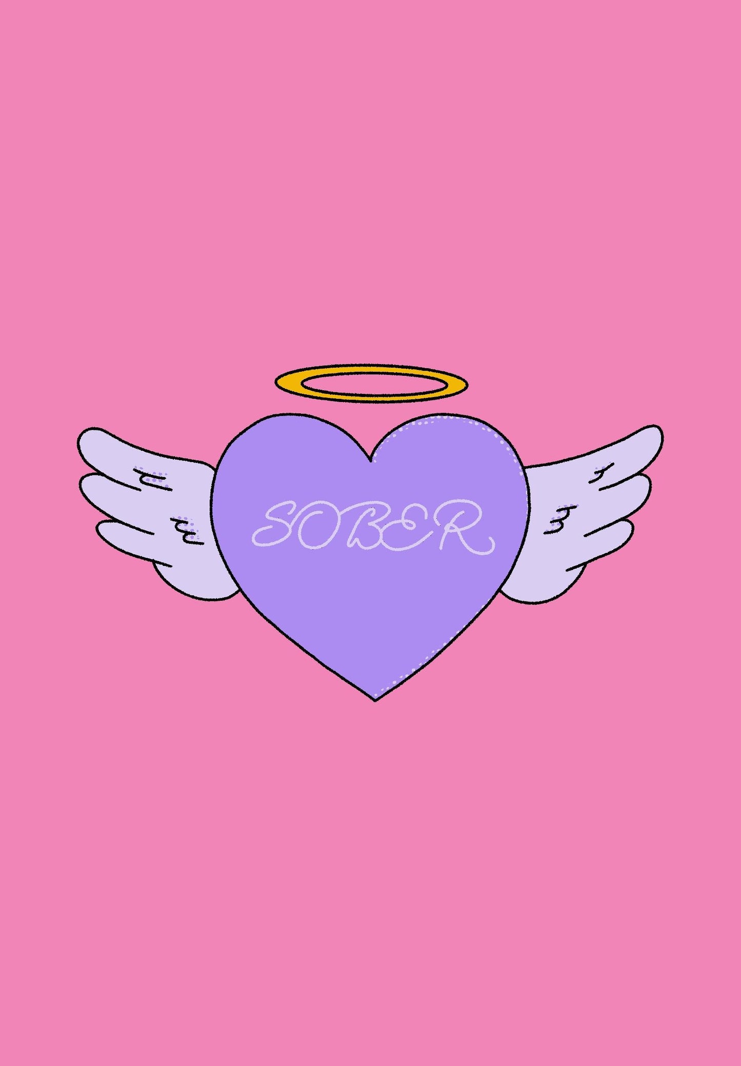 Retro Sober Heart with Angel Wings and Halo Sticker |