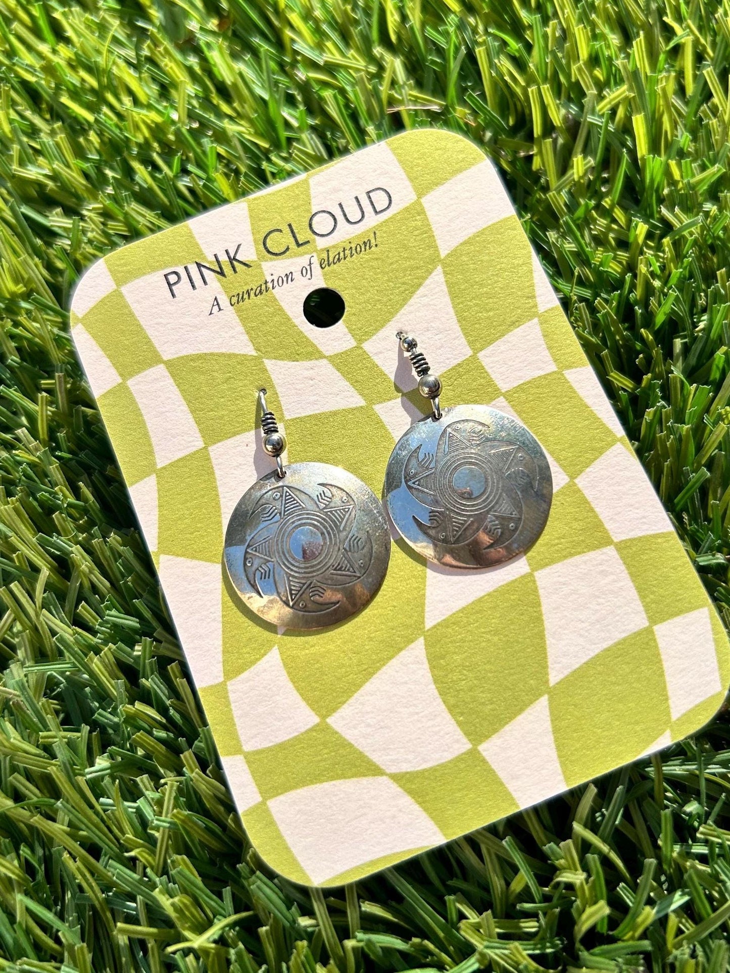 Sterling Silver Vintage Circle Hook earrings with Star pattern etched