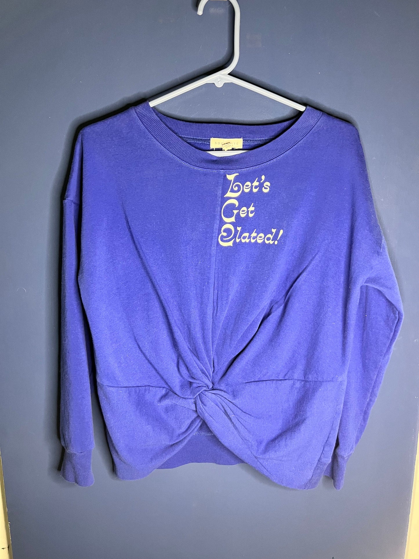 Let’s get elated blue and white Upcycled twist crop sweater Long Sleeve Crop Top Size Small