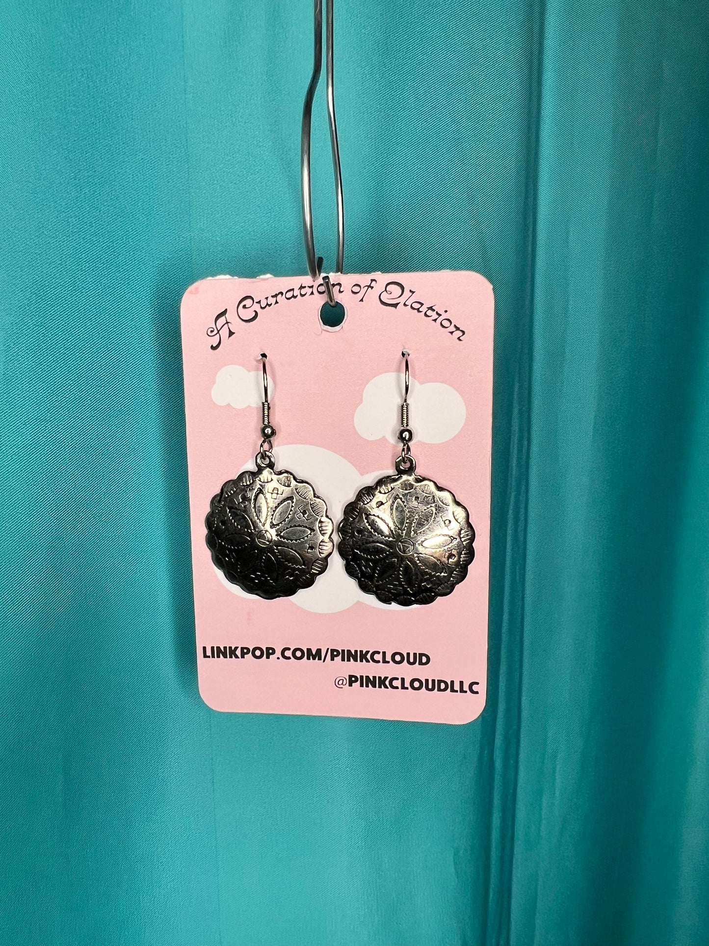 Sterling Silver Vintage Circle Hook earrings with Star pattern etched