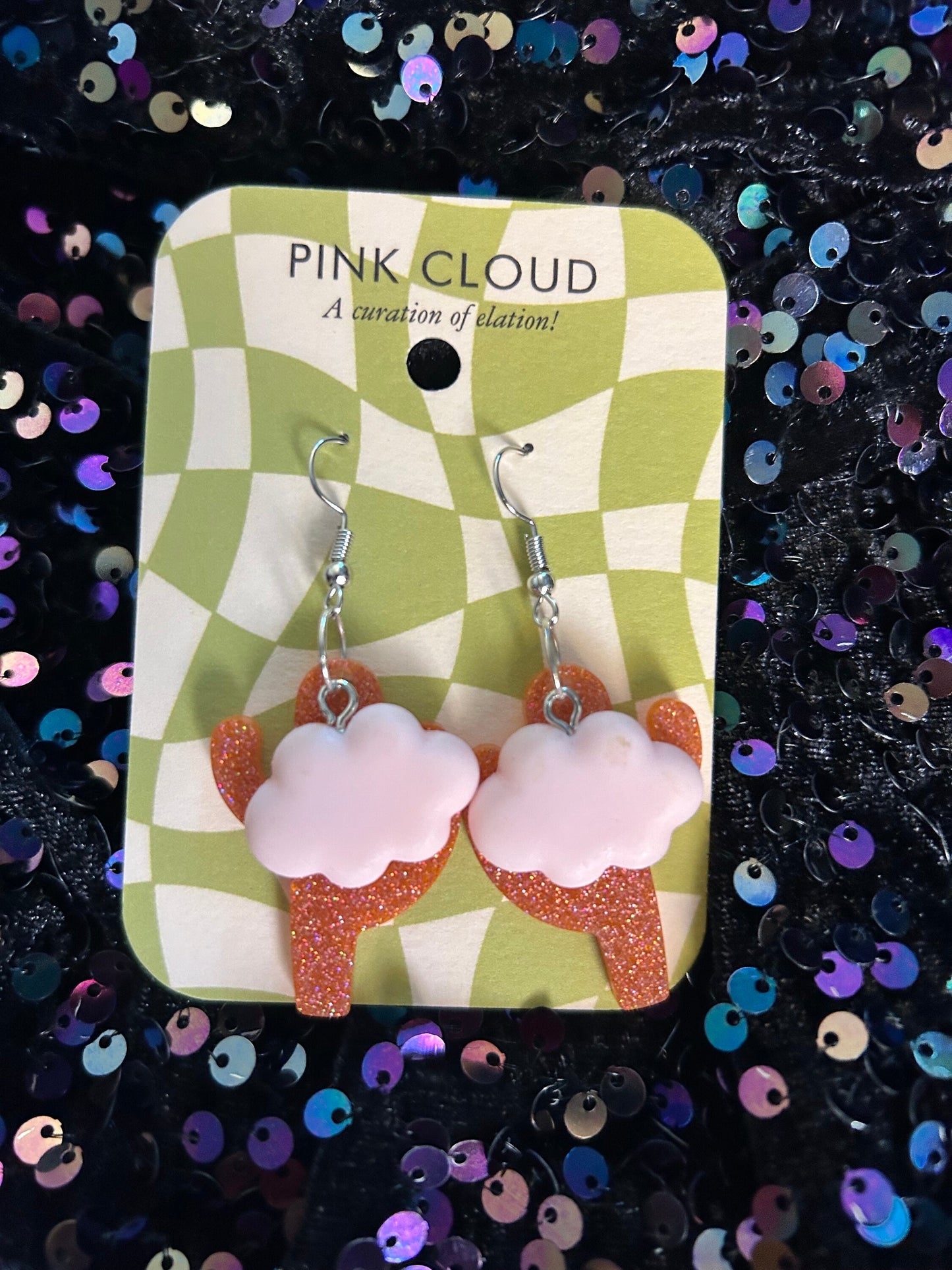 Saguaro Cactus and Cloud Earrings | Blue, Silver and Pink, Pink and Orange