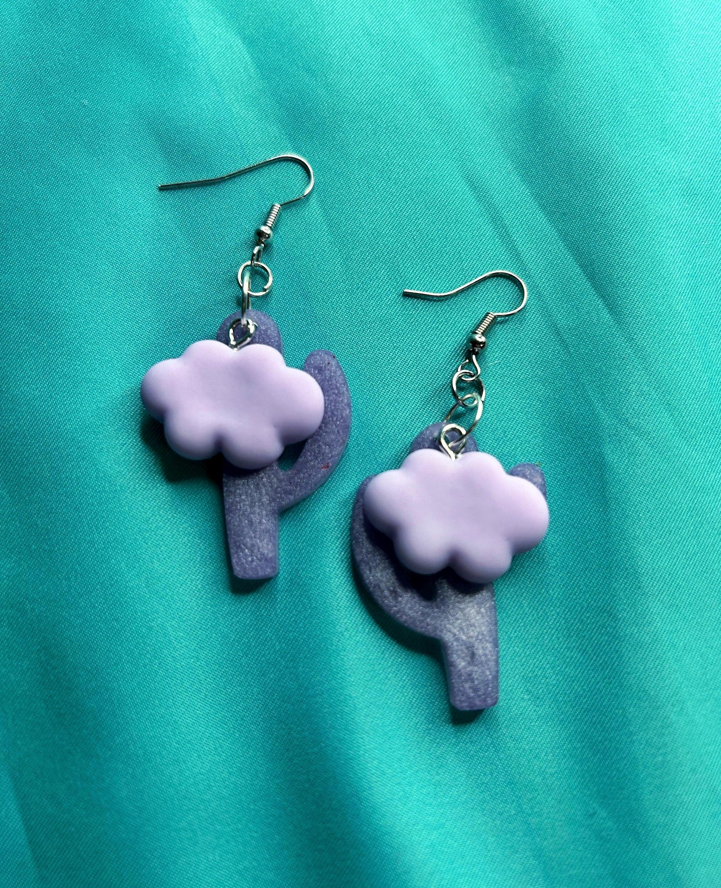 Saguaro Cactus and Cloud Earrings | Blue, Silver and Pink, Pink and Orange