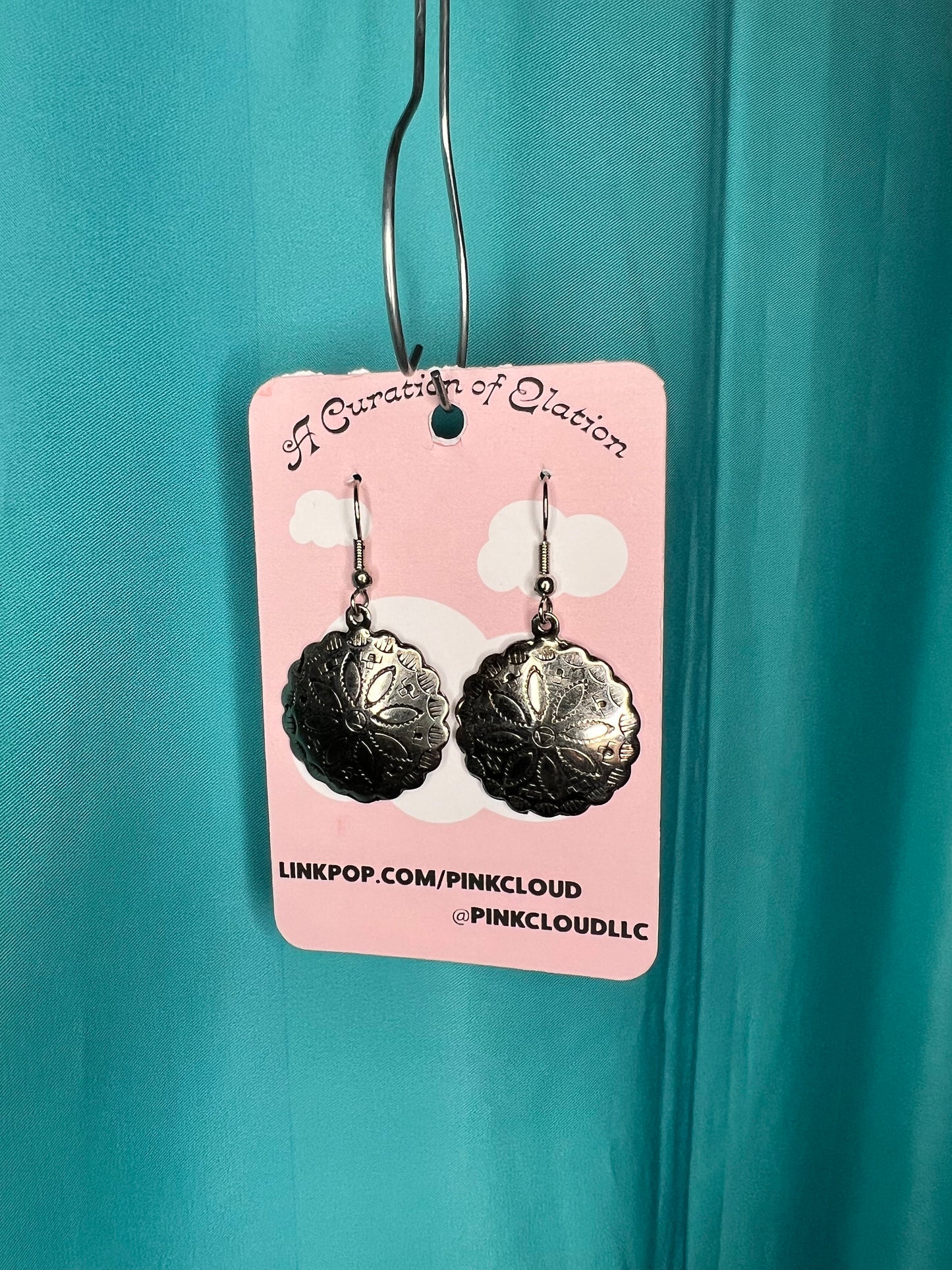 Sterling Silver Vintage Circle Hook earrings with Star pattern etched