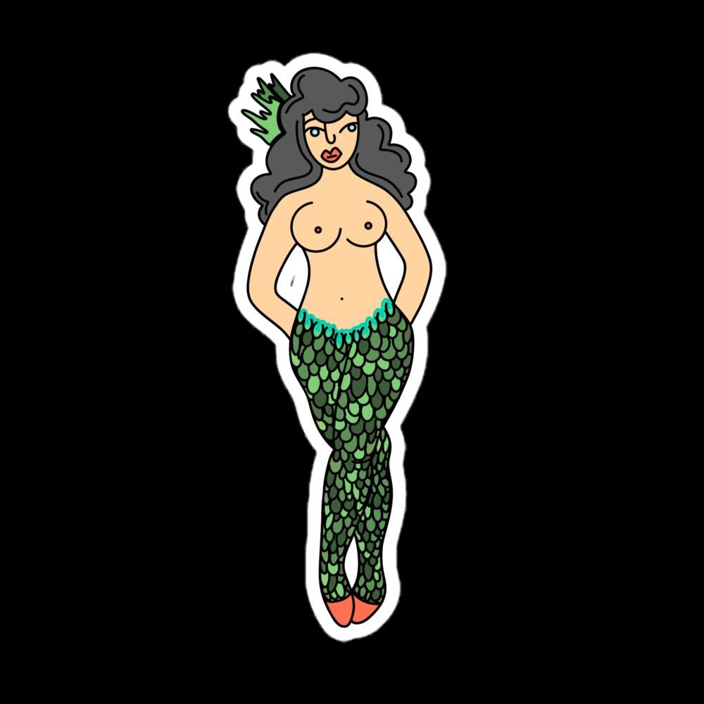 Walking Pin Up Mermaid Sticker | hand drawn, glossy, holographic