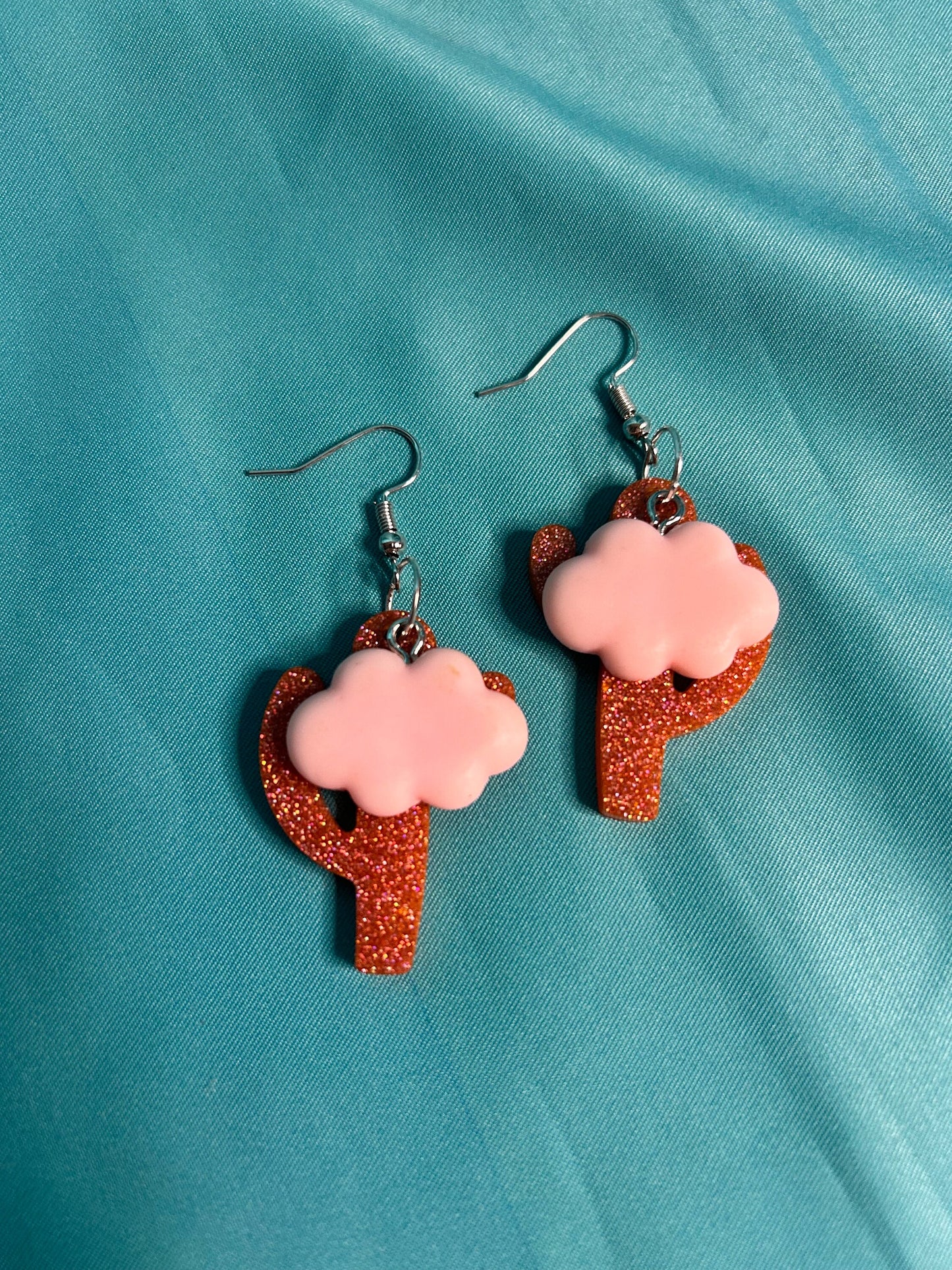 Saguaro Cactus and Cloud Earrings | Blue, Silver and Pink, Pink and Orange
