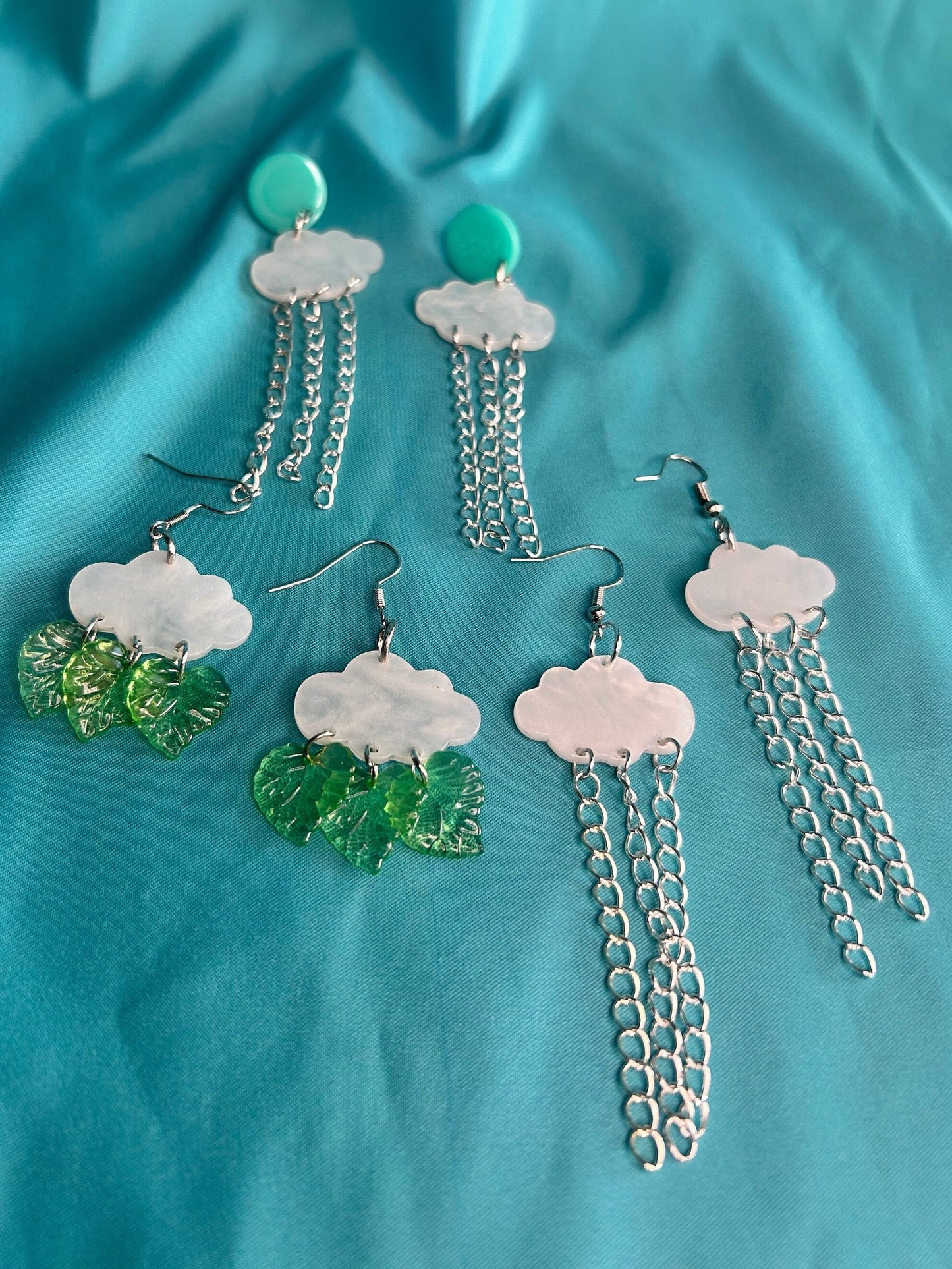 Cloud Earrings | Pearleascent with Dangle Chain Rain