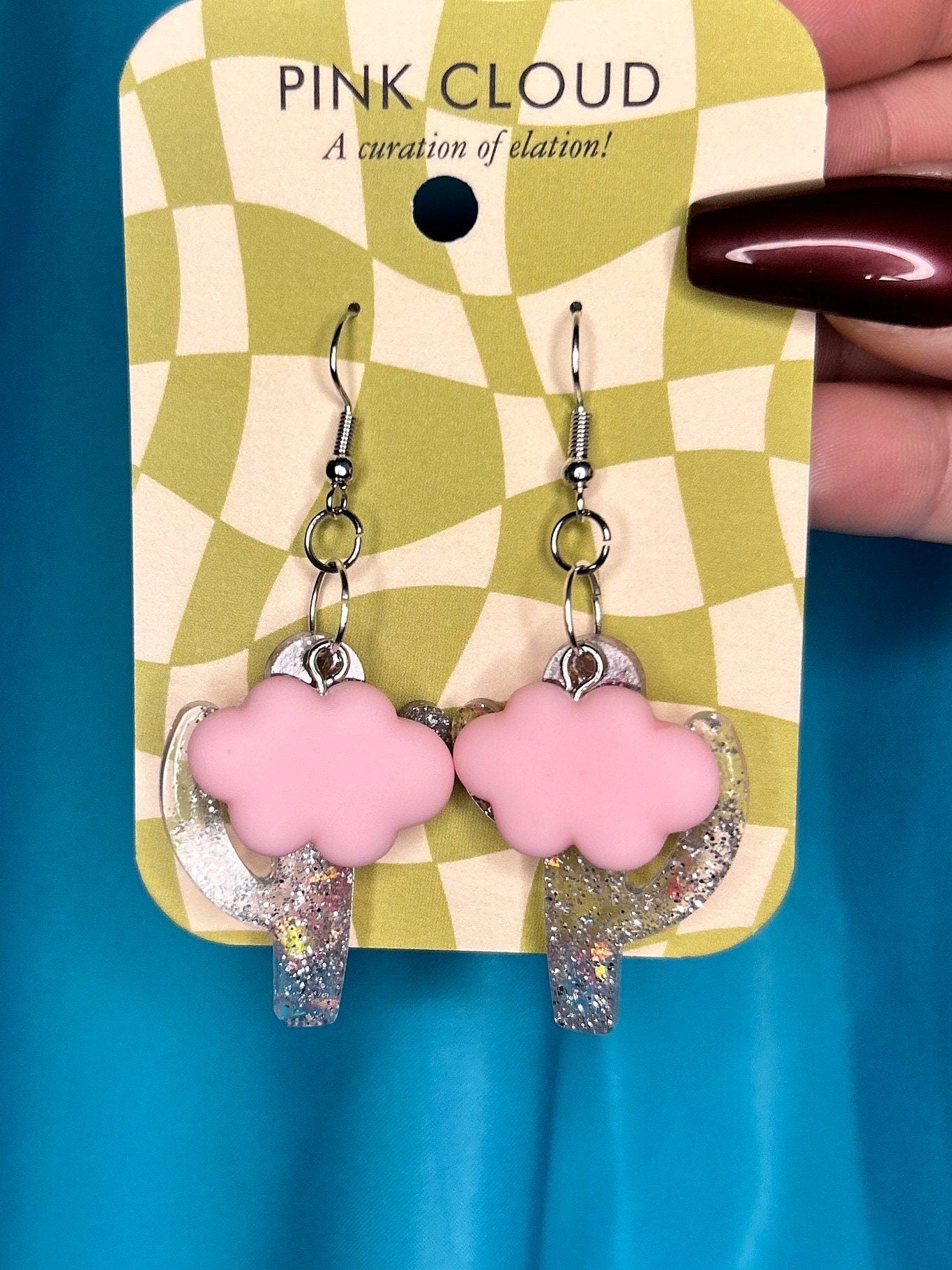 Saguaro Cactus and Cloud Earrings | Blue, Silver and Pink, Pink and Orange