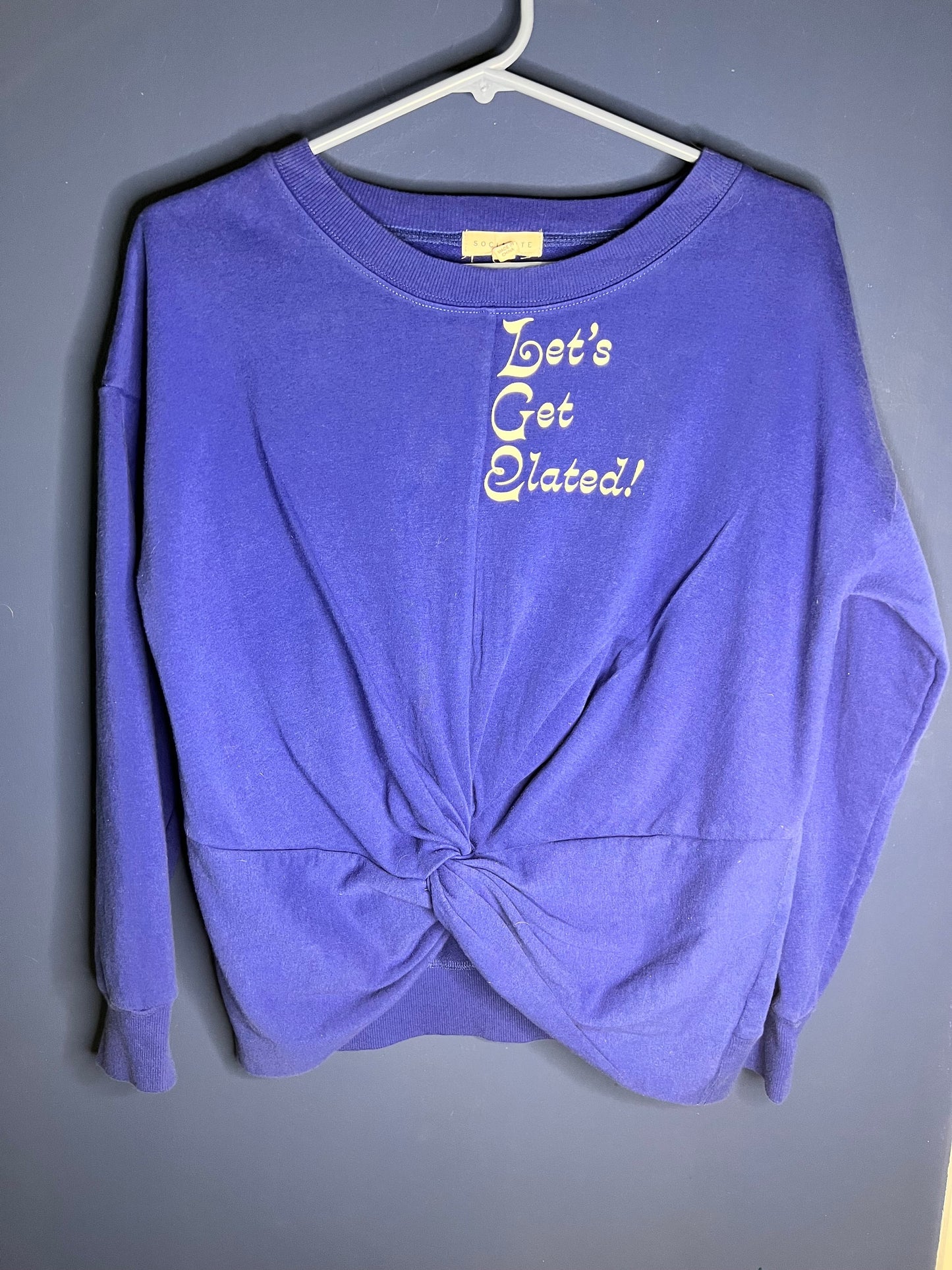 Let’s get elated blue and white Upcycled twist crop sweater Long Sleeve Crop Top Size Small