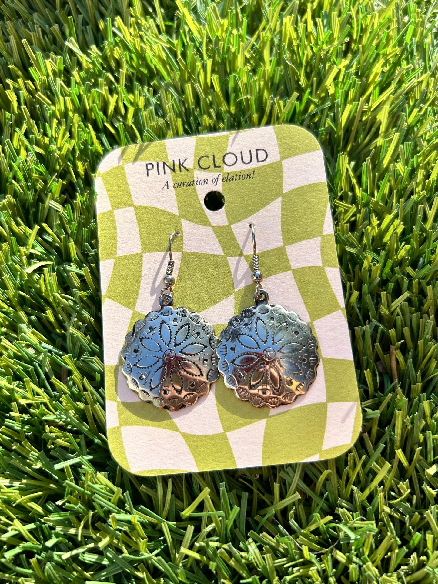 Sterling Silver Vintage Circle Hook earrings with Star pattern etched