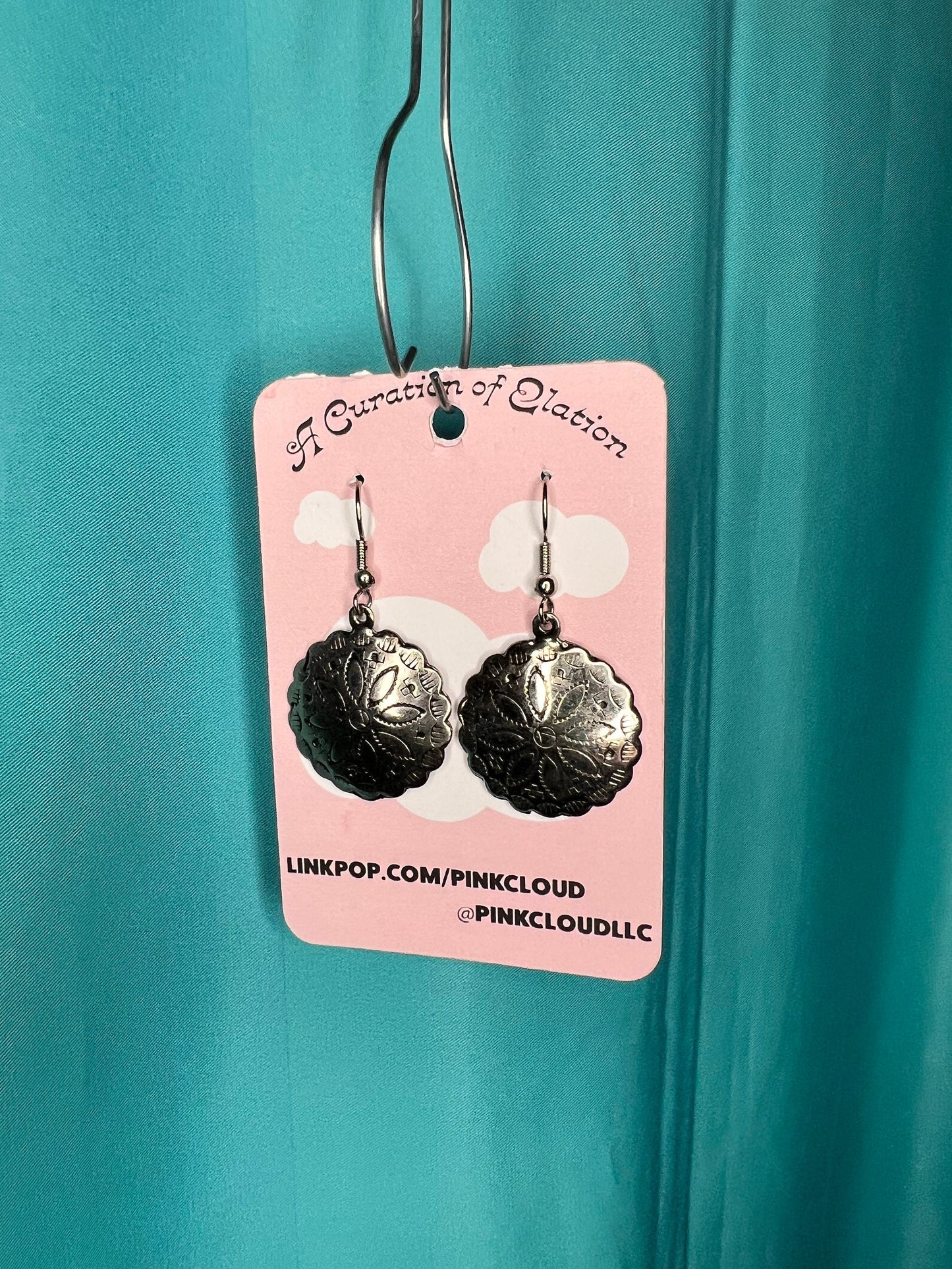 Sterling Silver Vintage Circle Hook earrings with Star pattern etched