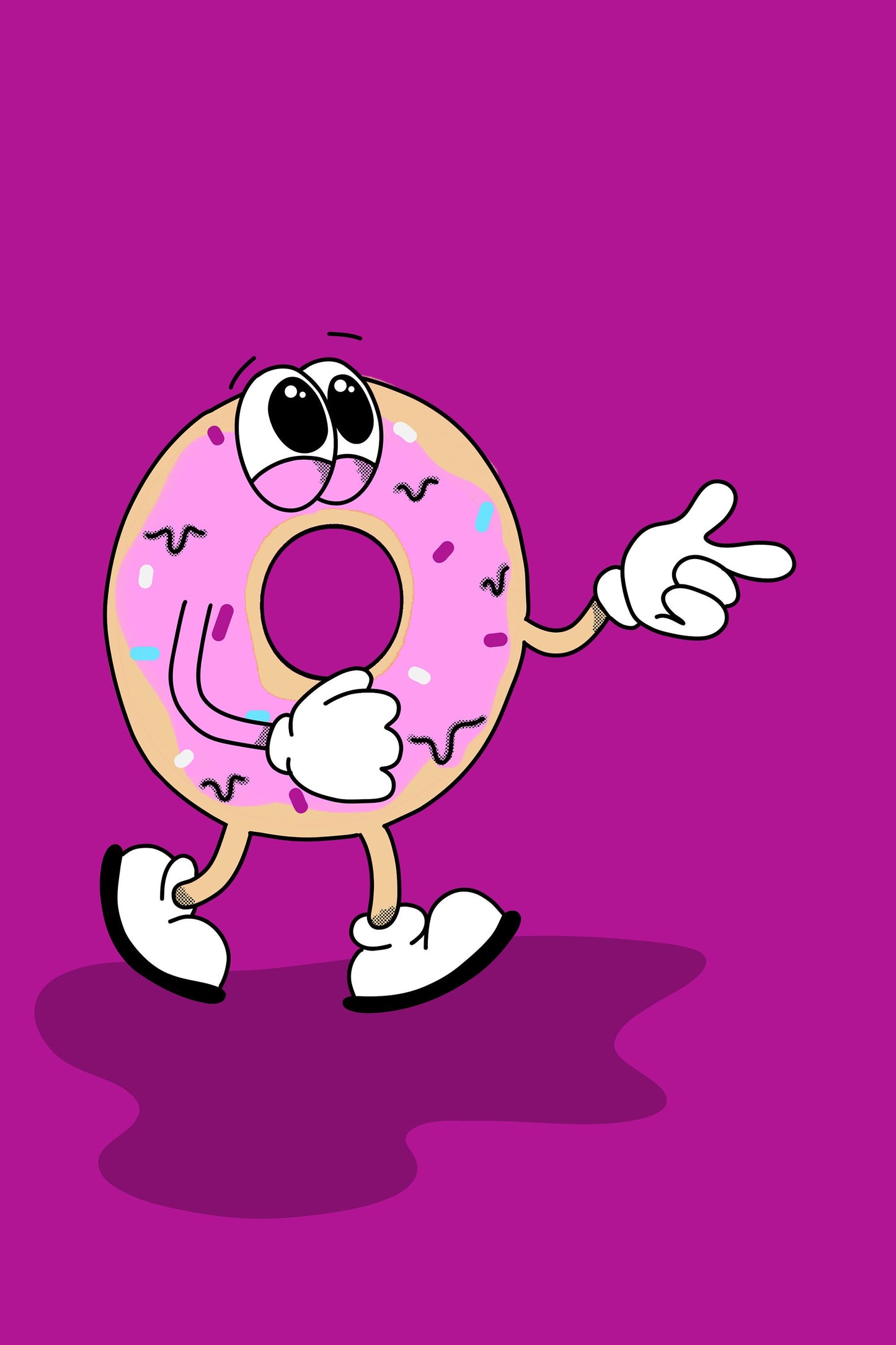 Walking Donut Sticker | holographic glossy halftone | 3 inches wide