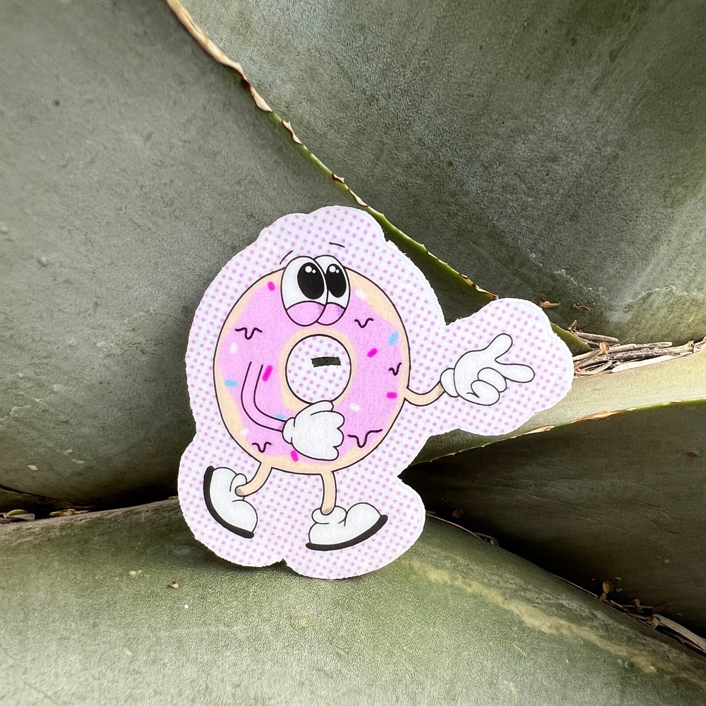 Walking Donut Sticker | holographic glossy halftone | 3 inches wide