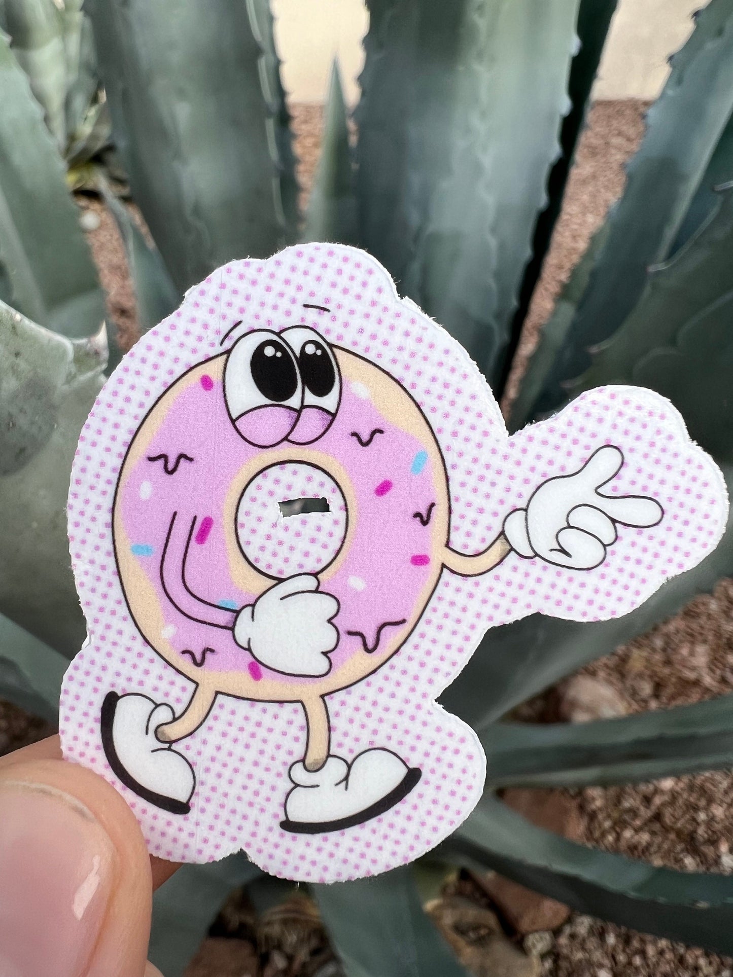 Walking Donut Sticker | holographic glossy halftone | 3 inches wide