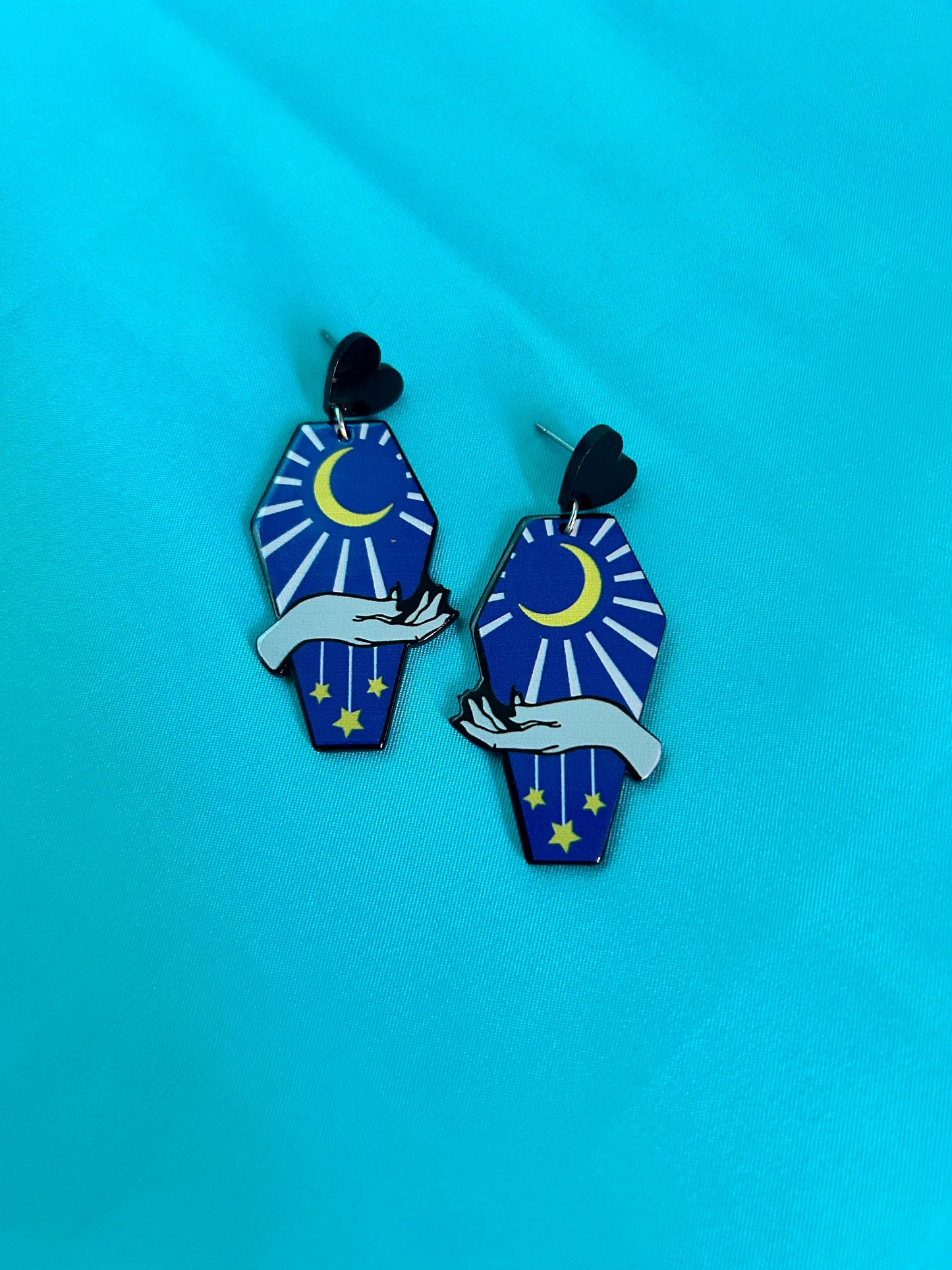 Tarot Style Coffin Shaped Earrings | Blue, Red, Purple or Grey | You Choose Style