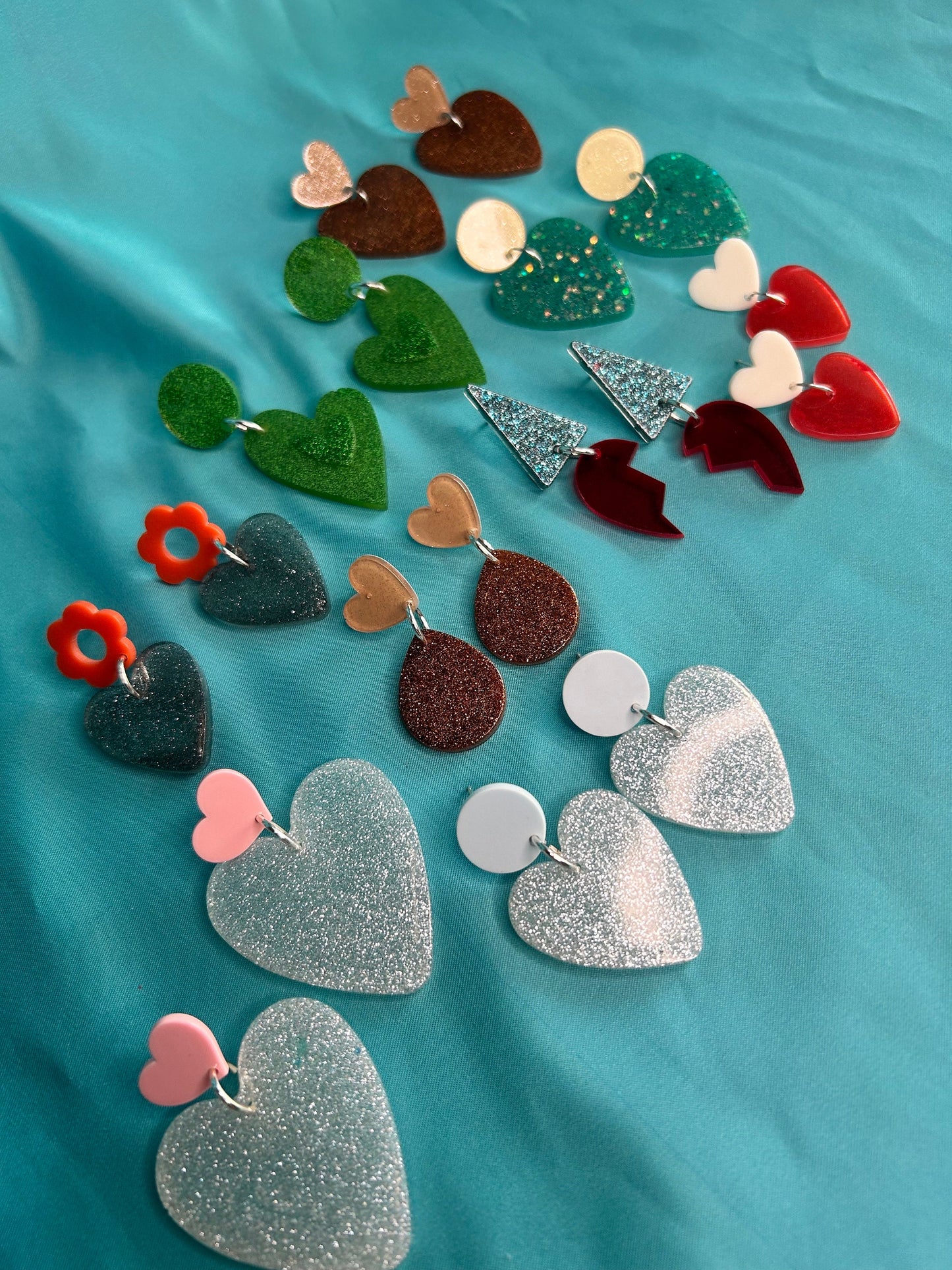 Small Heart Statement Earrings | Bronze Hearts or Teardrops, or Red Hearts or Flowers