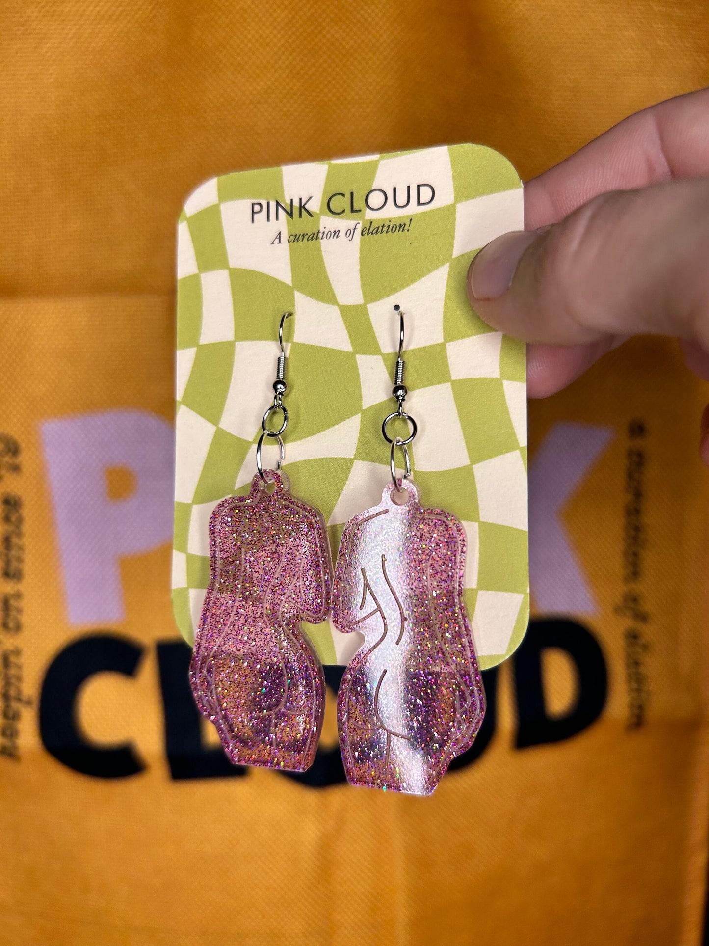 The Body Beautiful Earrings | peach, blue, purple, olive | holographic glitter curvy female body in resin with silver hooks