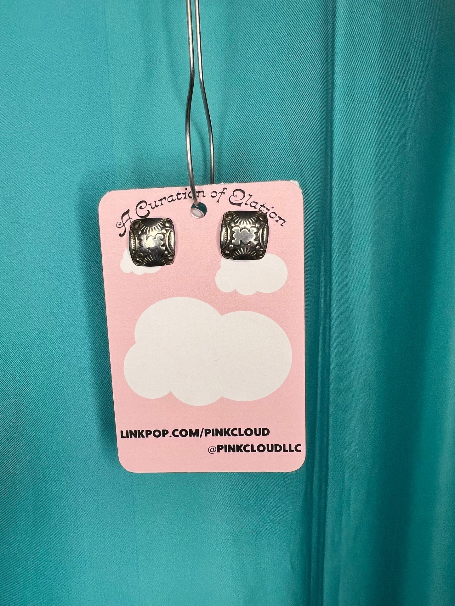 Stainless Steel Handmade Tribal Mexican square stud earrings with etched pattern