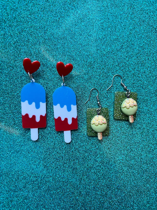 Sweet Treat Earrings | Choose Red White and Blue or Green