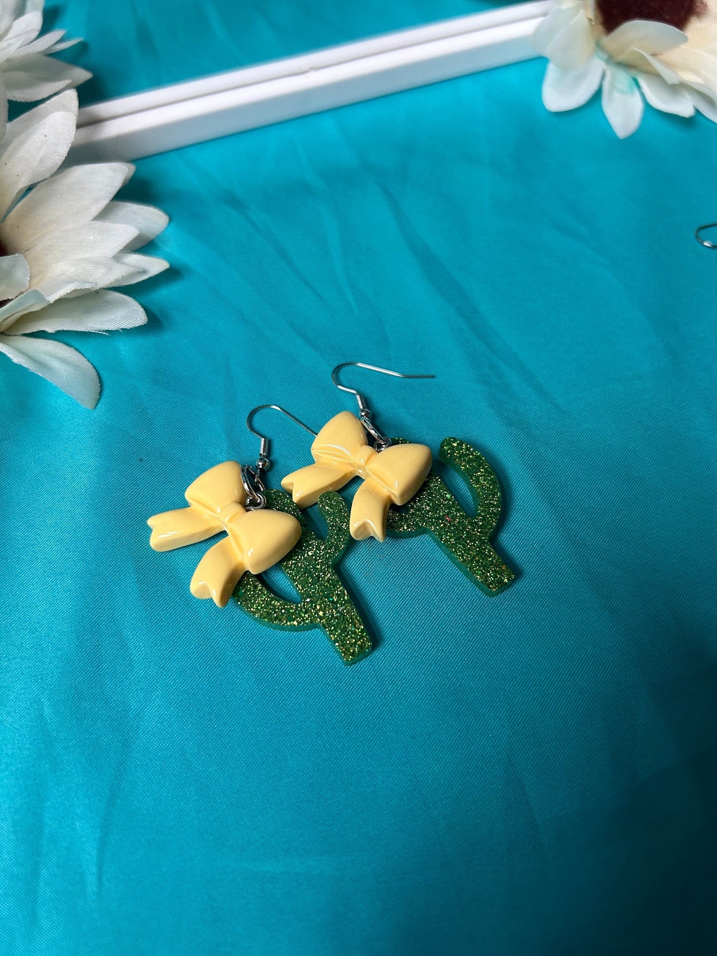 Little Saguaro Cactus Handmade Long Dangle Earrings