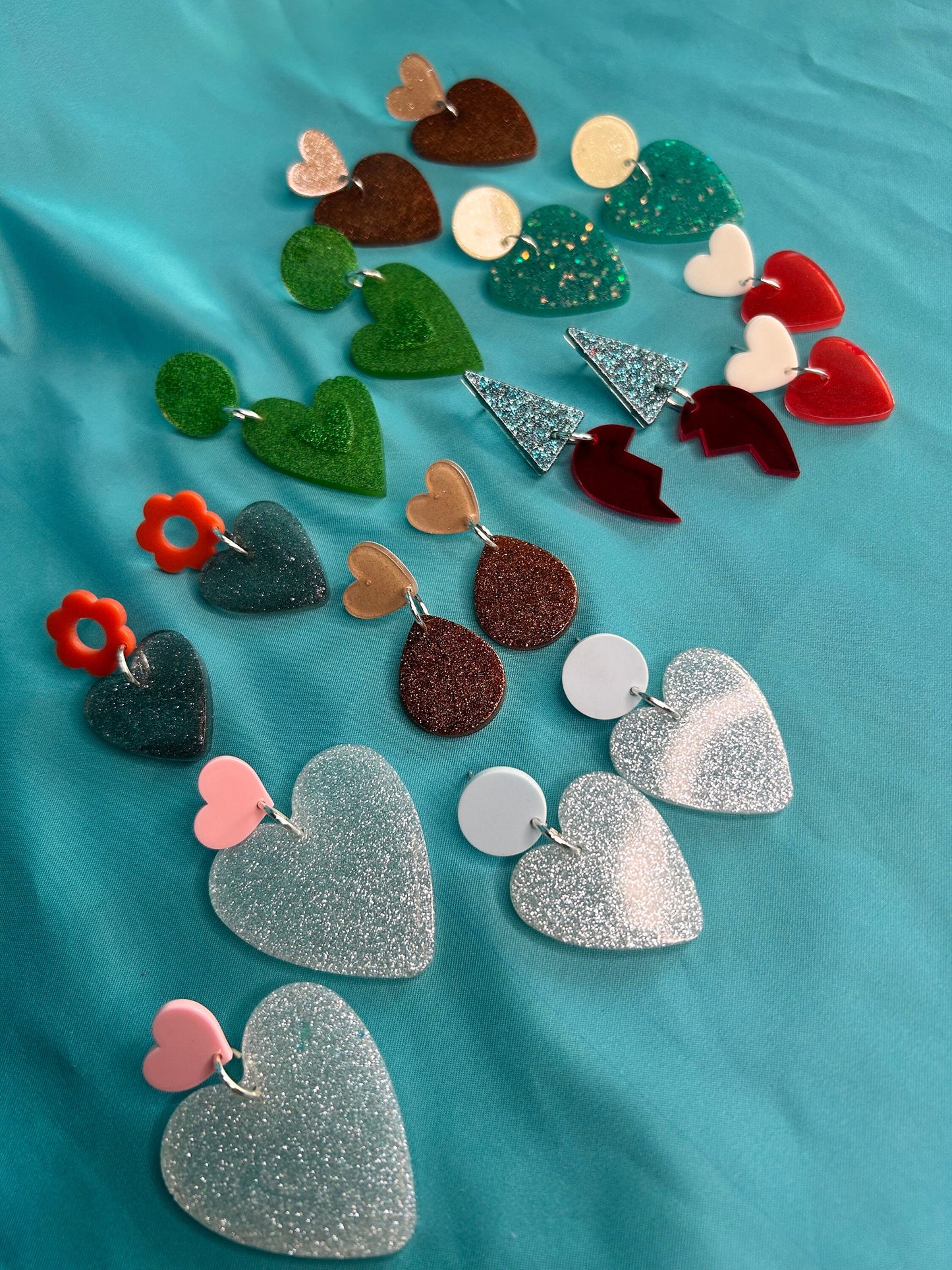 Small Heart Statement Earrings | Bronze Hearts or Teardrops, or Red Hearts or Flowers