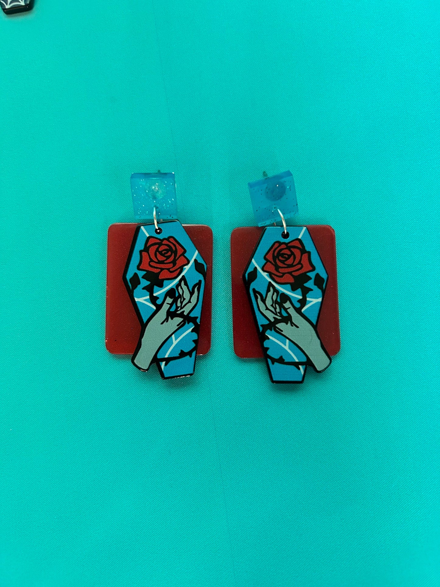 Tarot Style Coffin Shaped Earrings | Blue, Red, Purple or Grey | You Choose Style