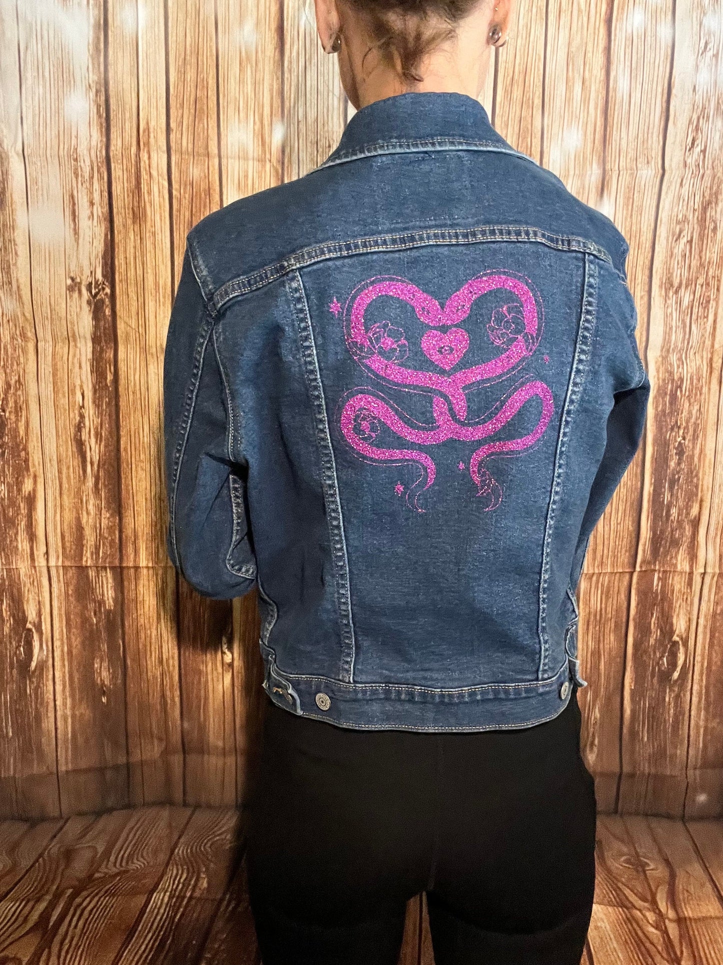 Levi’s Denim Ladies Large Jacket | Upcycled with Glitter Snakes