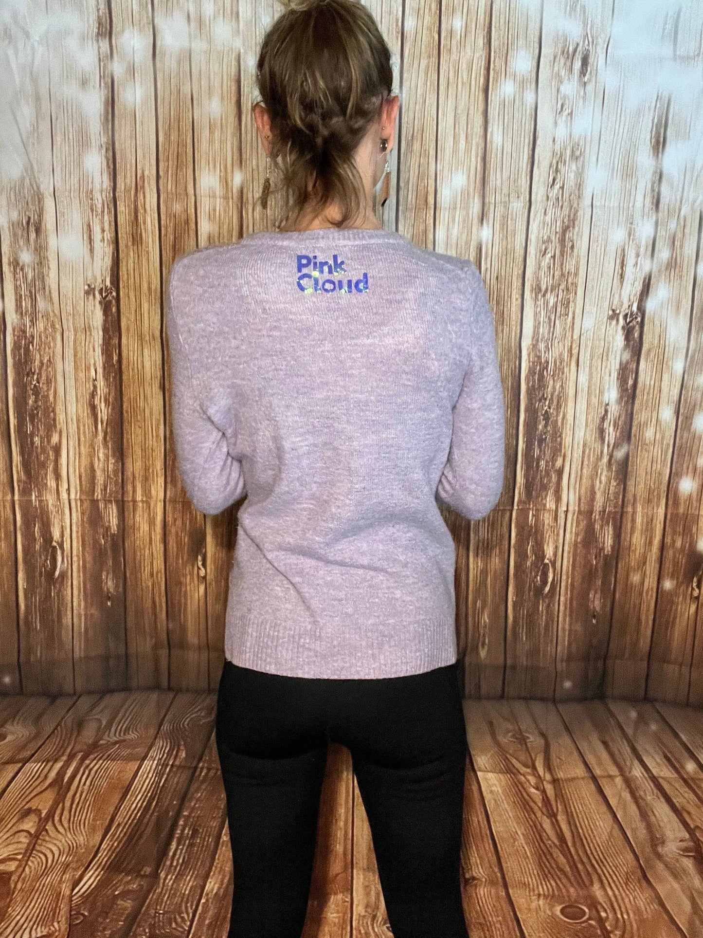 Purple Flower Holographic Sweater Upcycled Old Navy Size Small