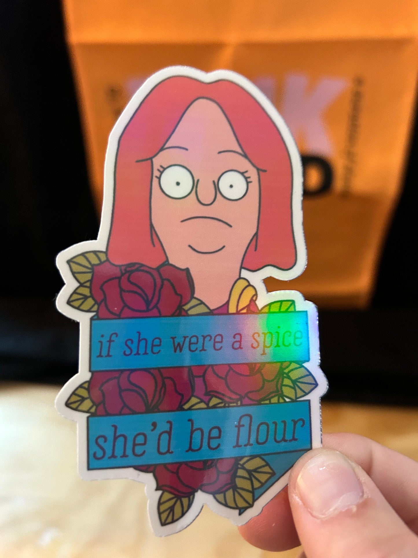If she were a spice she’d be flour | Jessica | 3 inch wide bobs burgers sticker