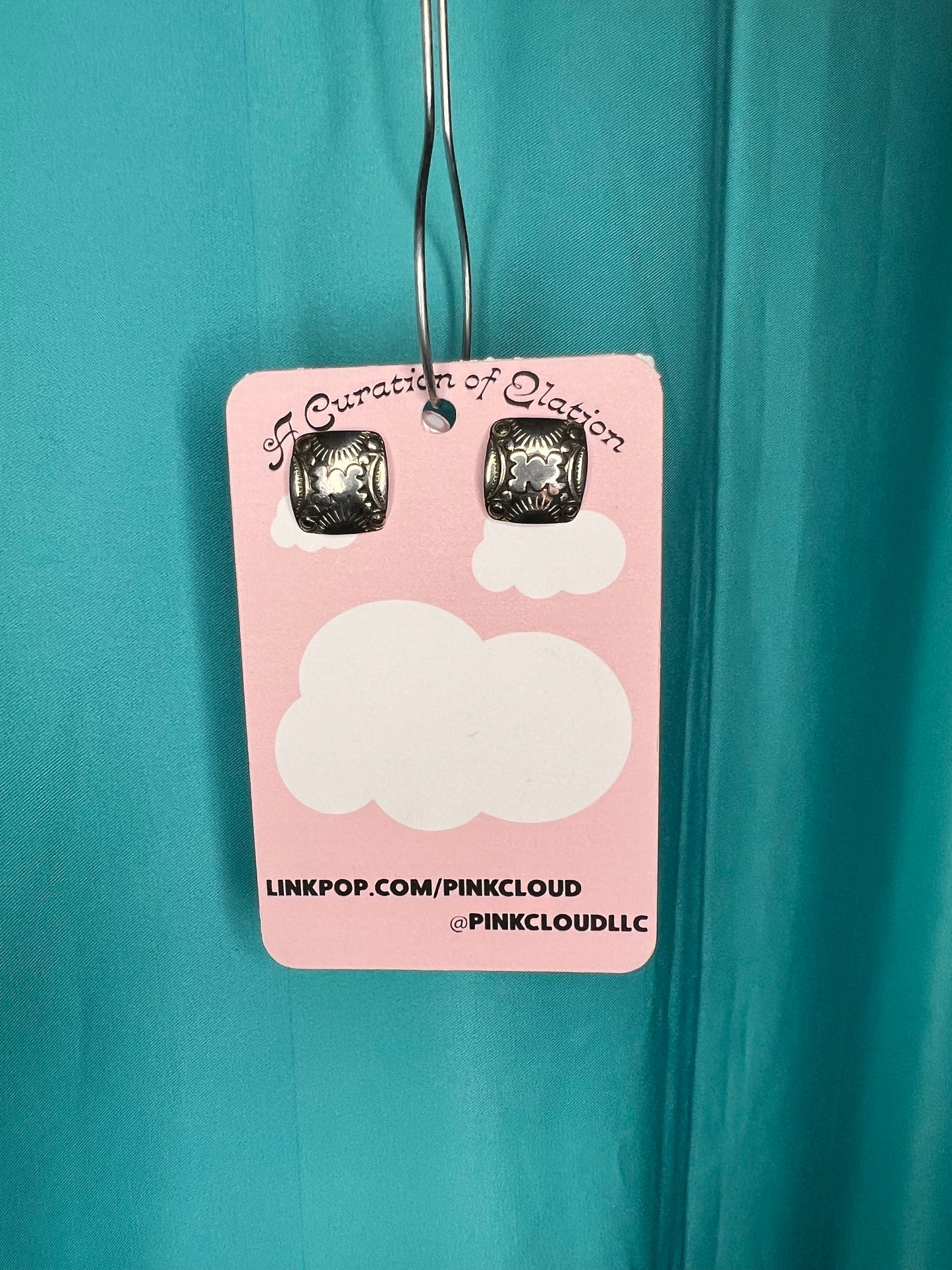 Stainless Steel Handmade Tribal Mexican square stud earrings with etched pattern