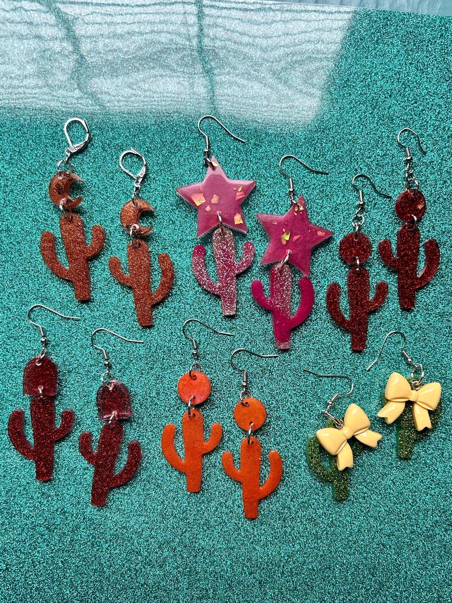 Little Saguaro Cactus Handmade Long Dangle Earrings