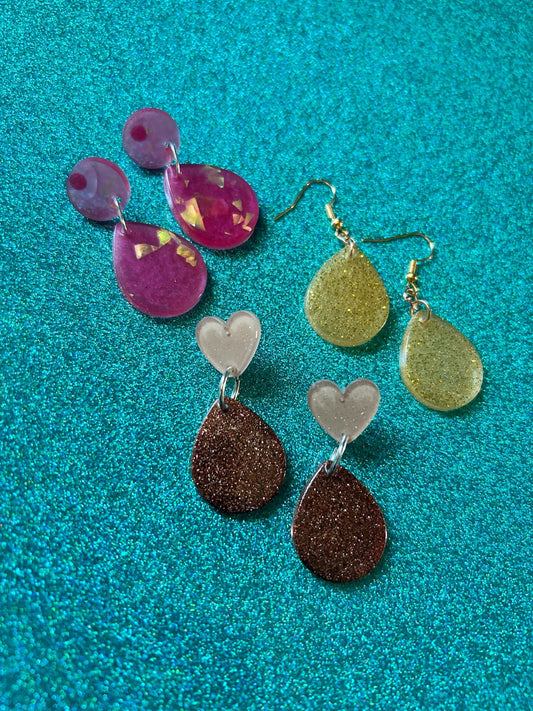 Small Teardrop Statement Earrings | Choose Your Style and Color from Bronze, Pink or Gold