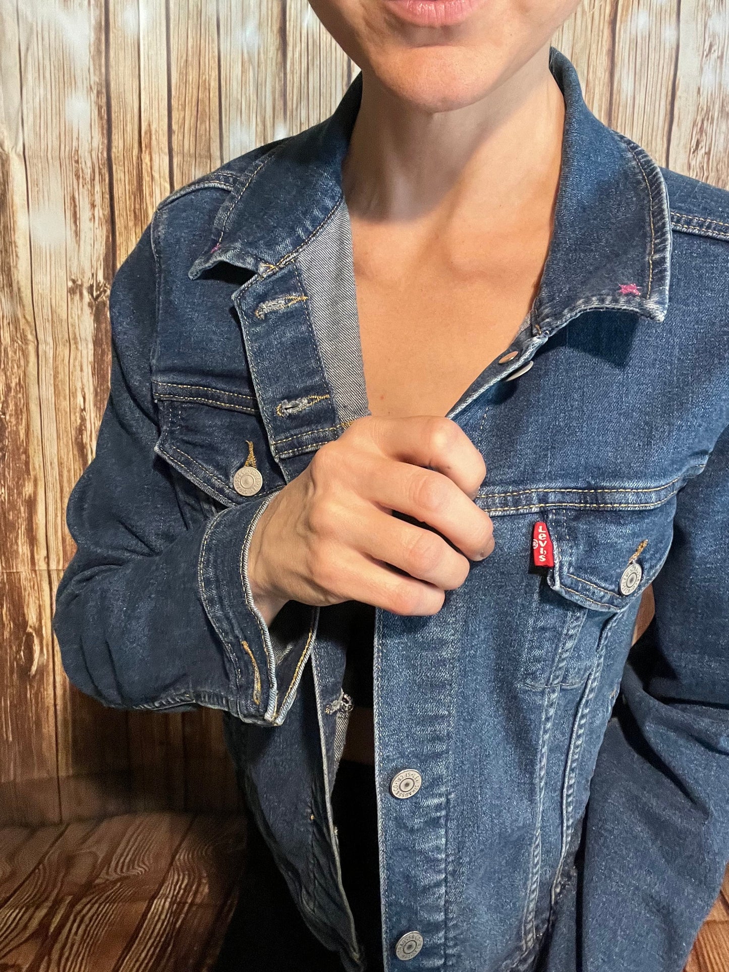 Levi’s Denim Ladies Large Jacket | Upcycled with Glitter Snakes