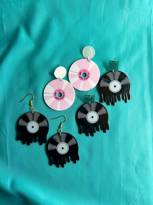 Vinyl Record Earrings | Choose Your Style | Blue, Gold or Pink