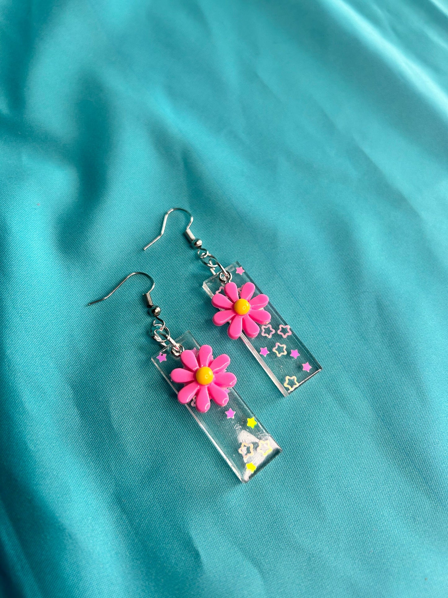 Medium Sized Rectangle Earrings | Flower Charms in Different Colors