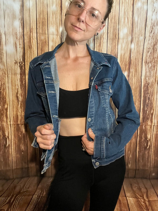 Levi’s Denim Ladies Large Jacket | Upcycled with Glitter Snakes