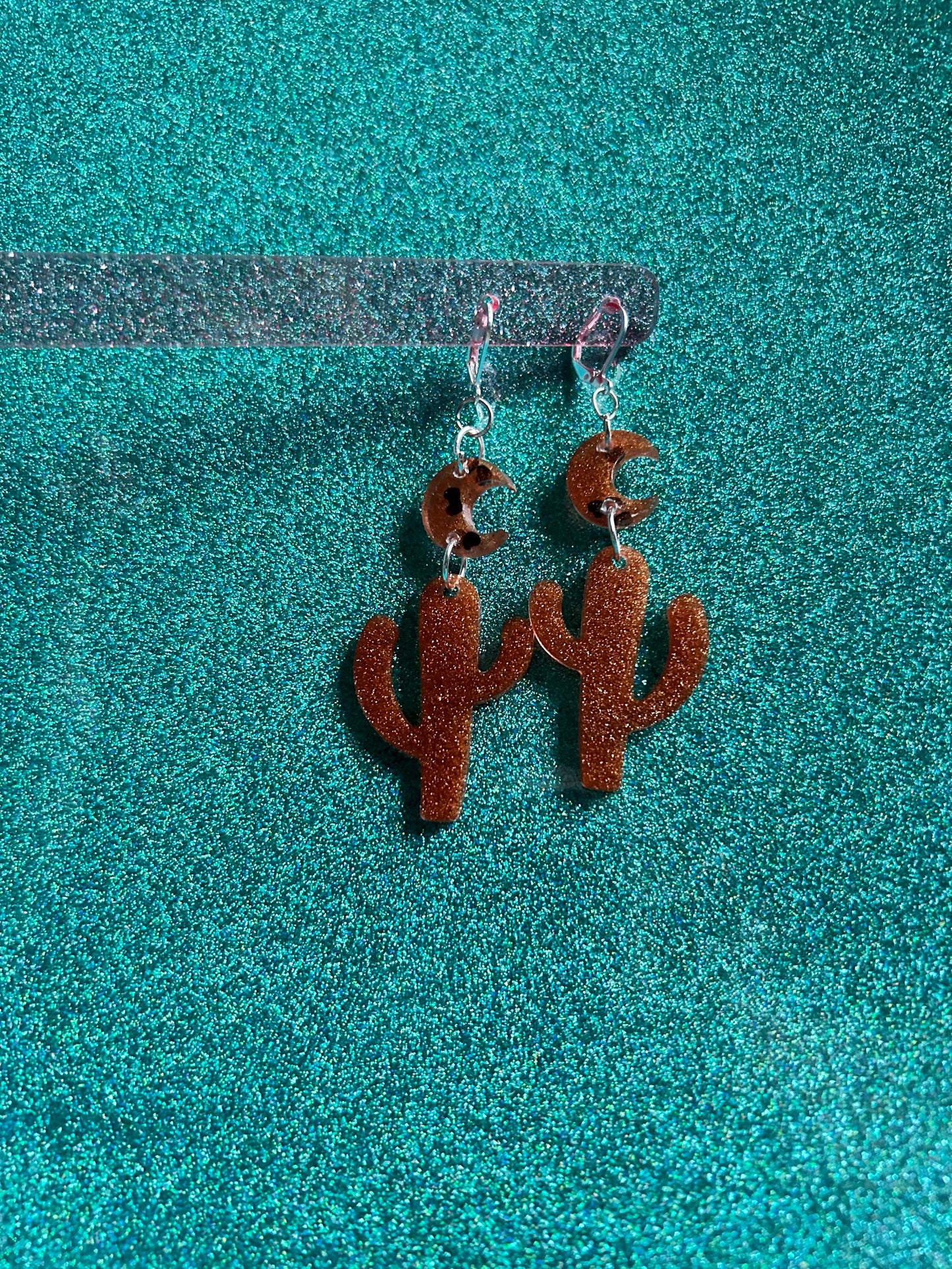 Little Saguaro Cactus Handmade Long Dangle Earrings