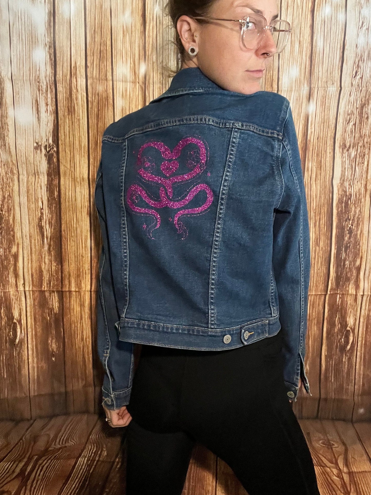 Levi’s Denim Ladies Large Jacket | Upcycled with Glitter Snakes