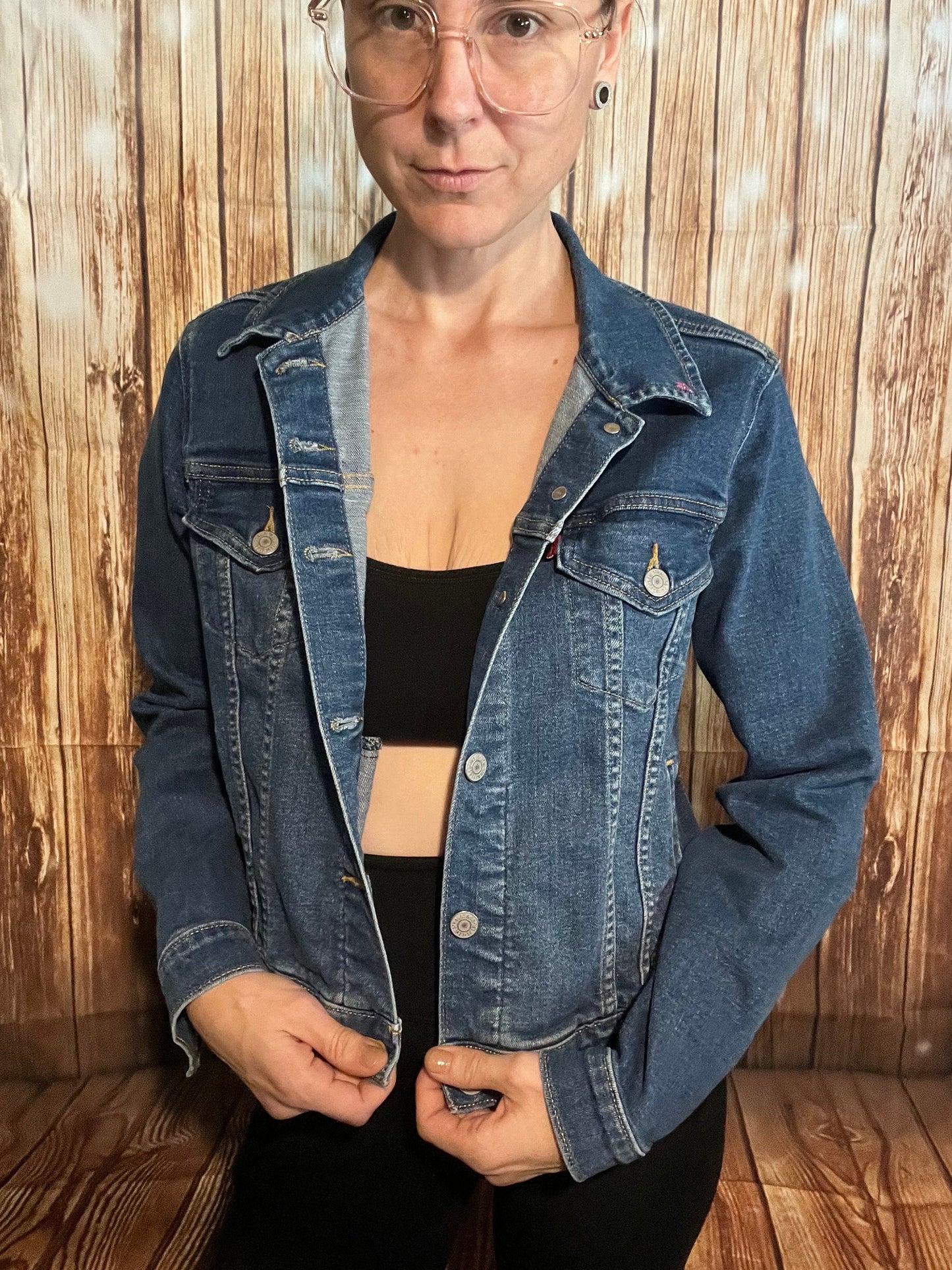 Levi’s Denim Ladies Large Jacket | Upcycled with Glitter Snakes