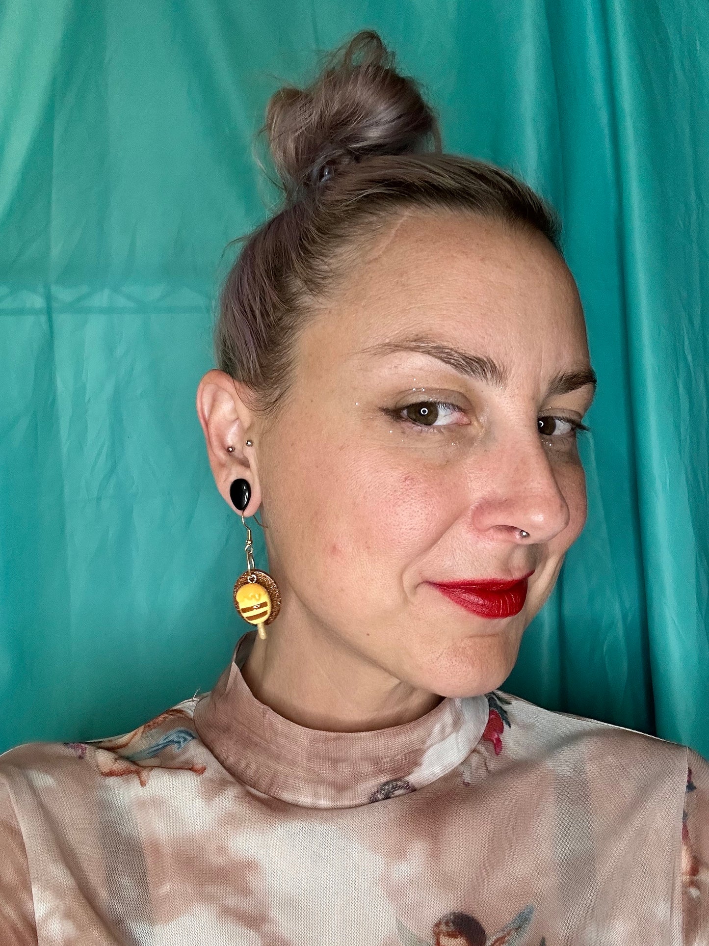 Handmade Long Dangle Earrings large glitter rectangle gold and yellow honney hunny honey pot resin charm