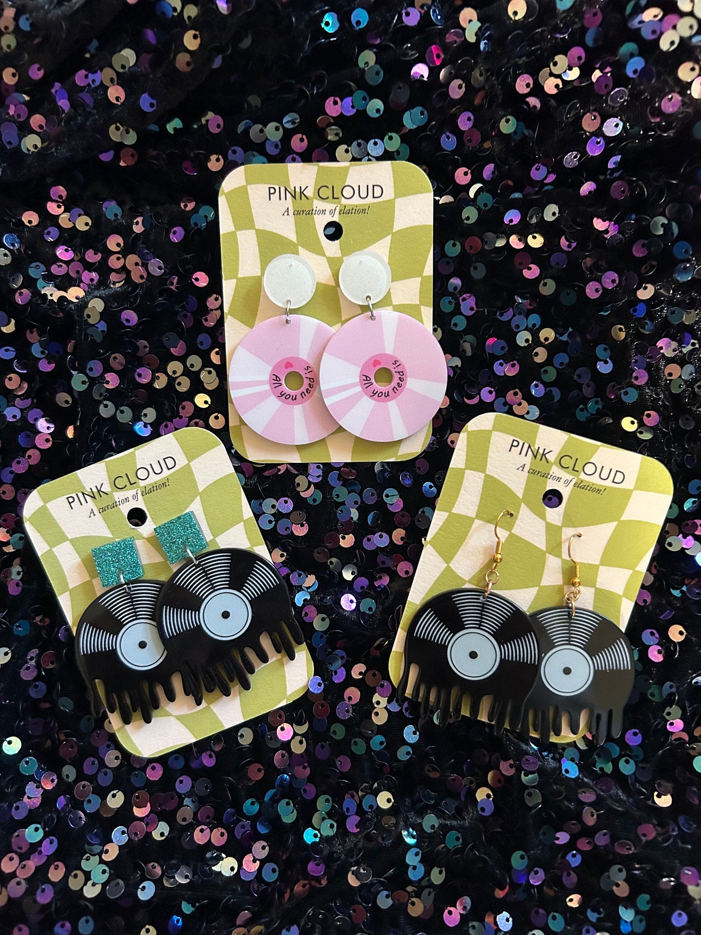 Vinyl Record Earrings | Choose Your Style | Blue, Gold or Pink