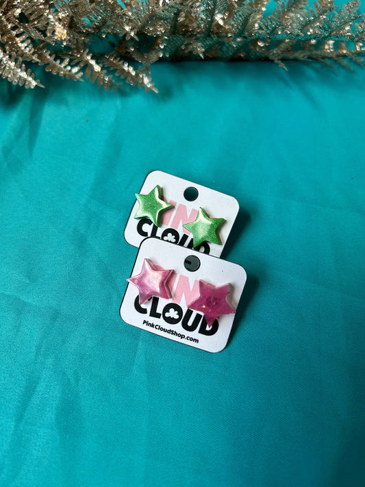 Small glitter resin star earrings stud earrings cute post back holographic