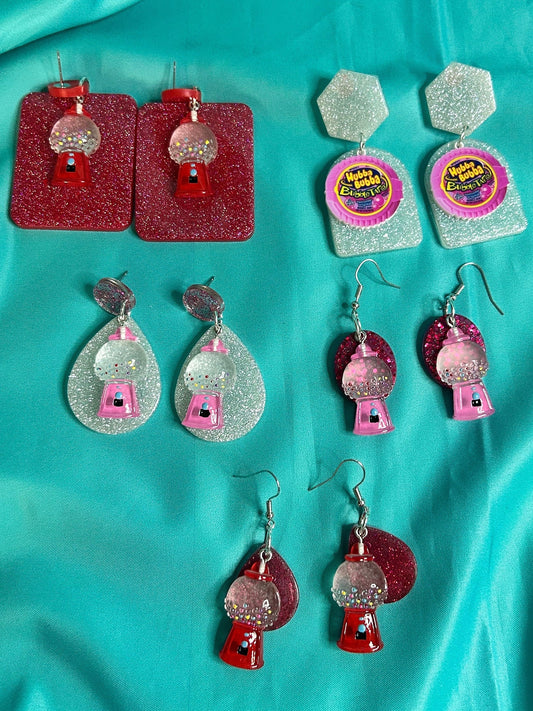 Gumball Earrings | Hubba Bubba or Red Square or Teardrop or Pink Teardrop or Oval