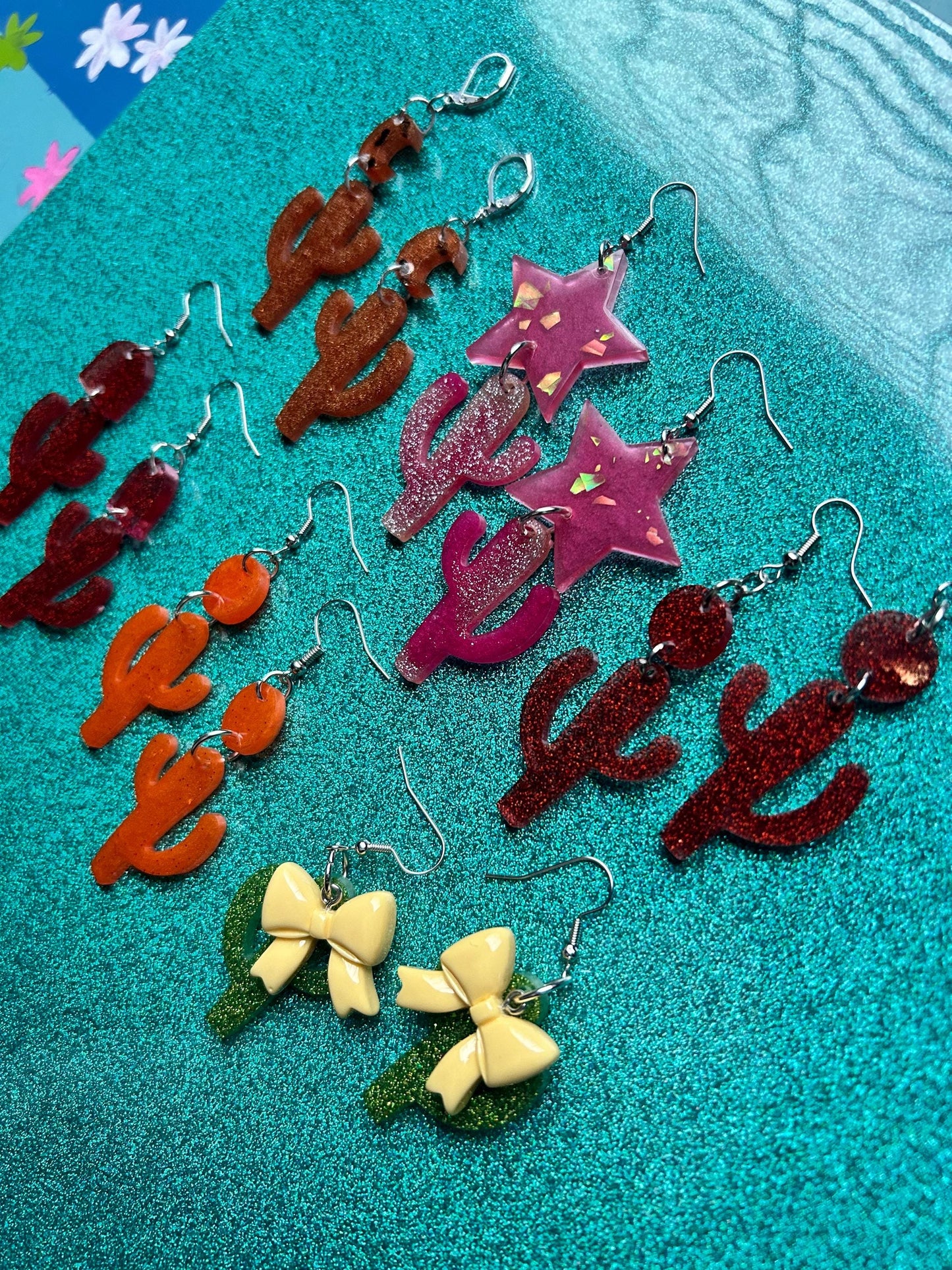 Little Saguaro Cactus Handmade Long Dangle Earrings